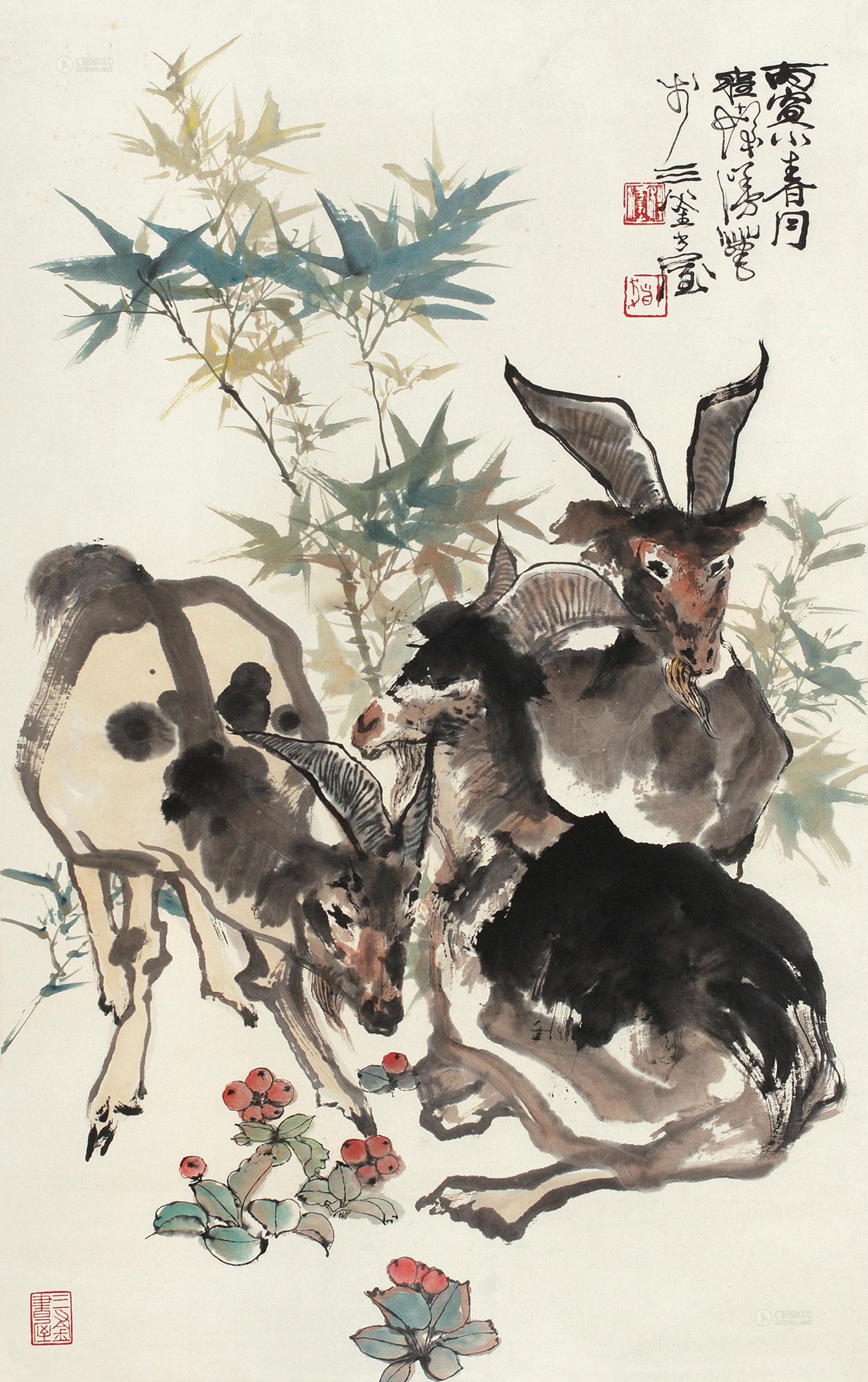 【三羊开泰 立轴 设色纸本】拍卖品_图片_价格_鉴赏_绘画_雅昌艺术品
