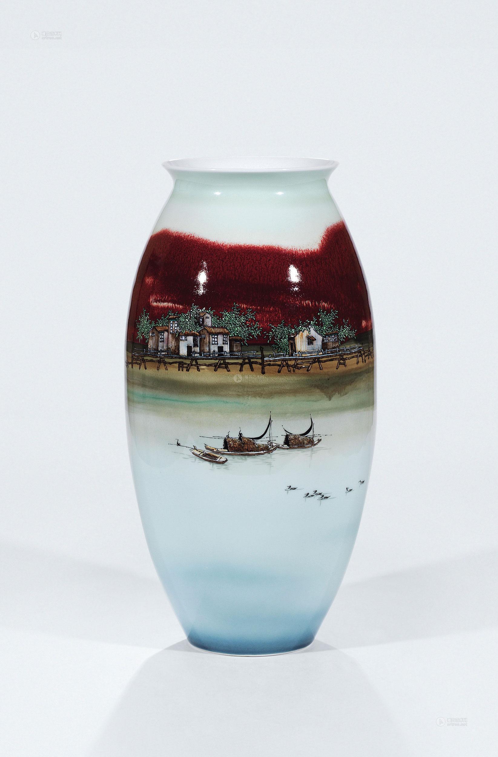 6612余水贵高温颜色釉水乡春色瓷瓶