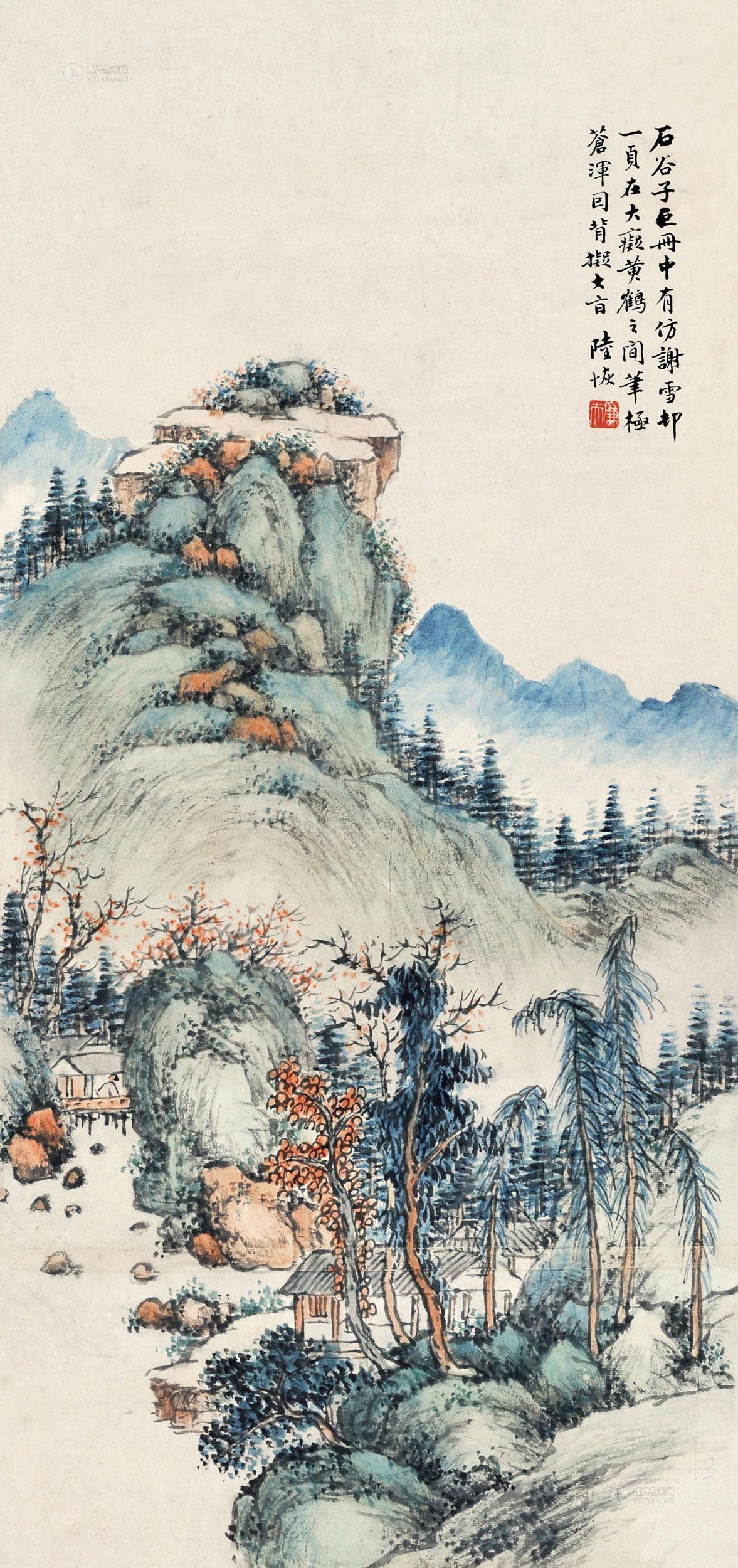 0546春山幽居图屏轴设色纸本