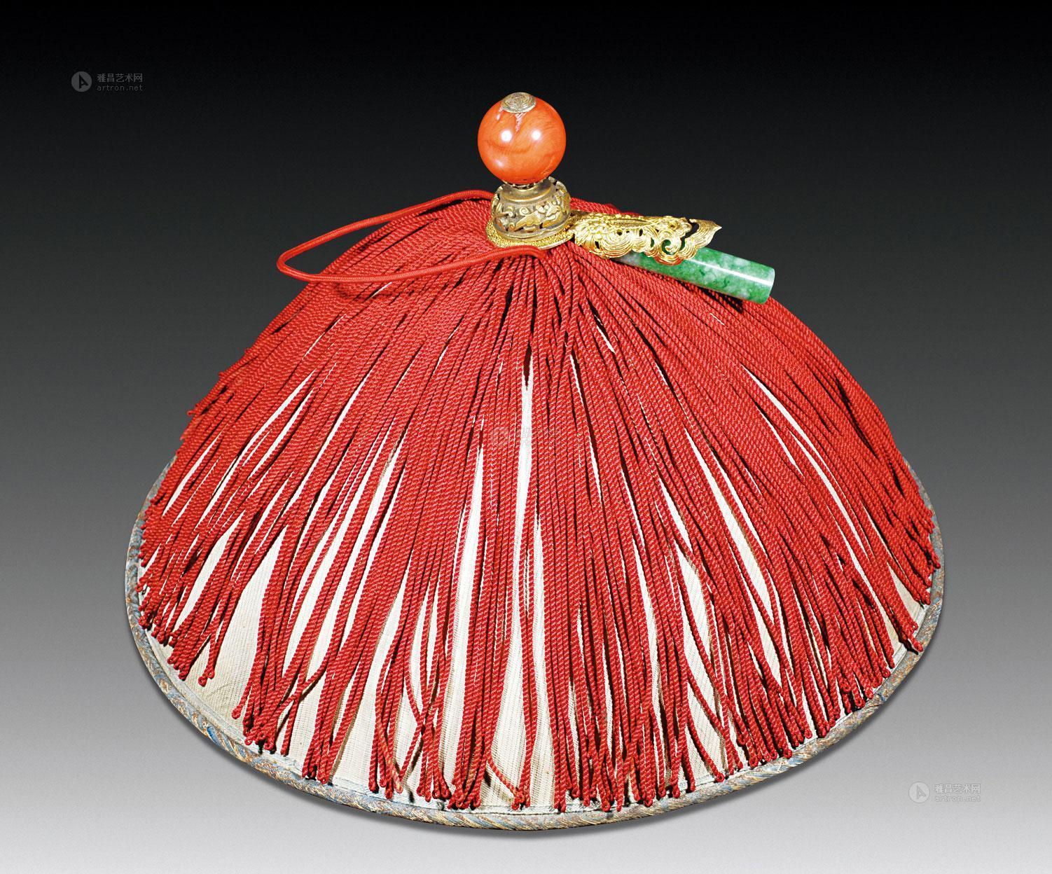 2392清珊瑚顶翡翠翎管鎏金官帽