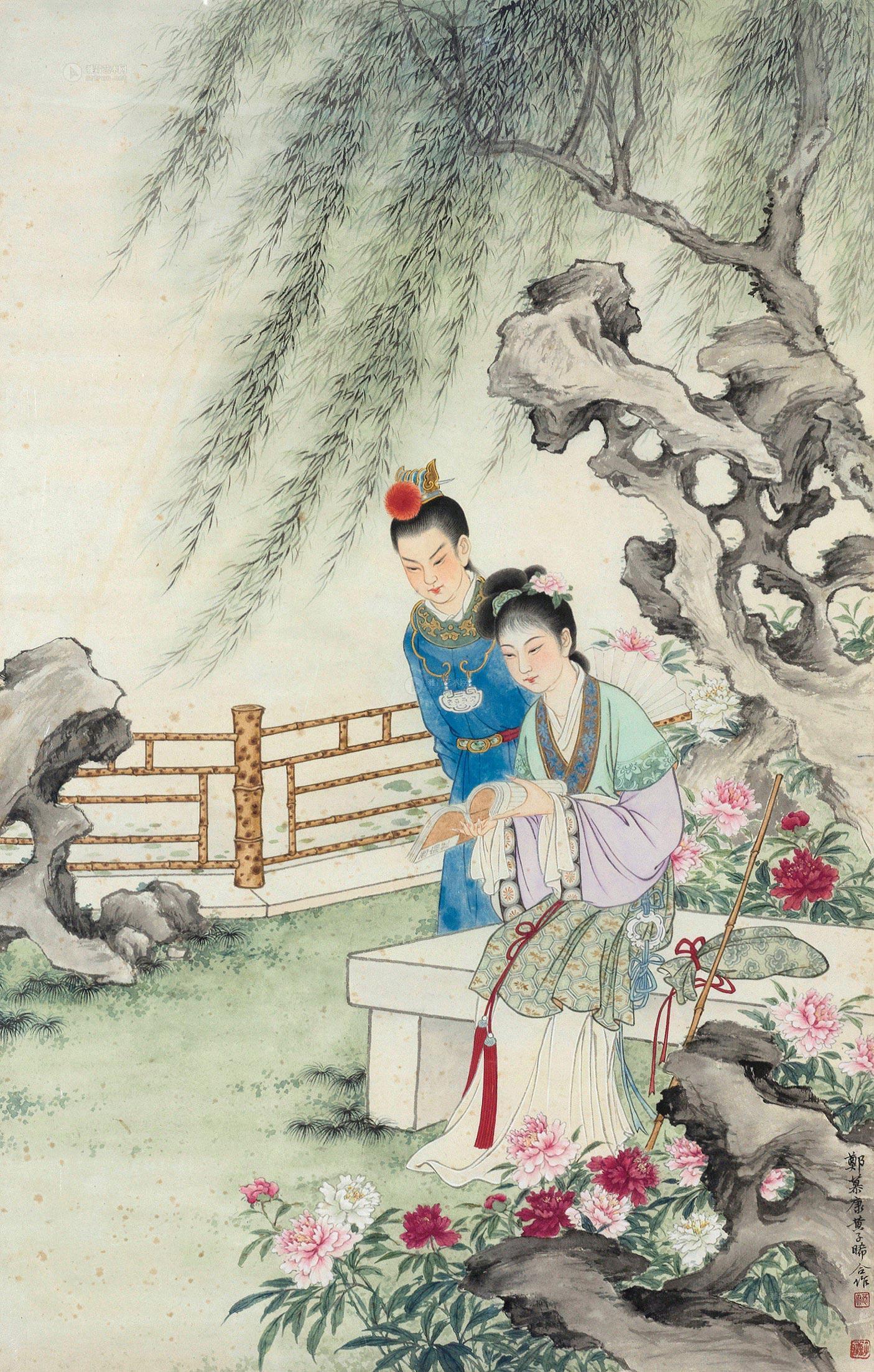 【红楼梦图 镜片 设色纸本】拍卖品_图片_价格_鉴赏_绘画_雅昌艺术品