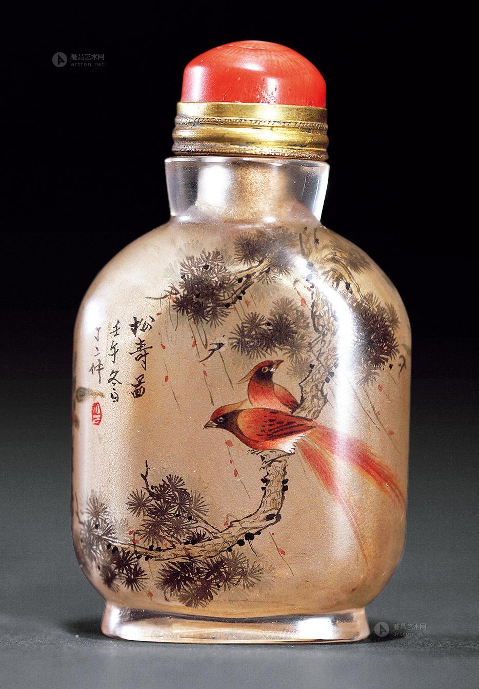 【料器内画松寿图烟壶】拍卖品_图片_价格_鉴赏_内画类_雅昌艺术品