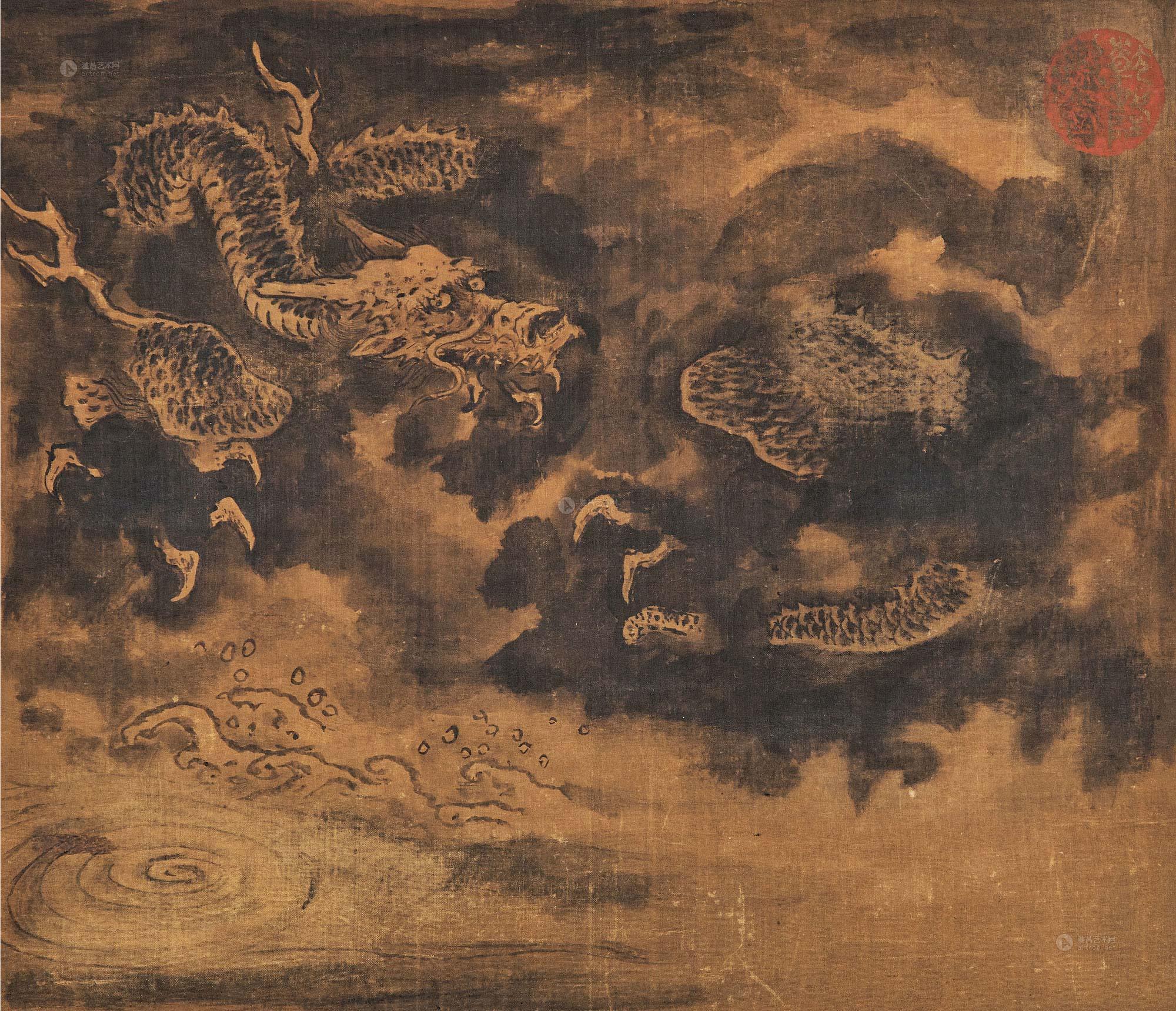 1192 龙 镜心 水墨绫本