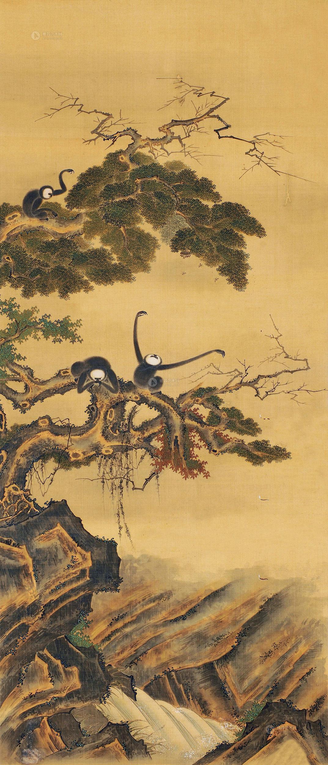 【松溪猿啼 立轴 设色纸本】拍卖品_图片_价格_鉴