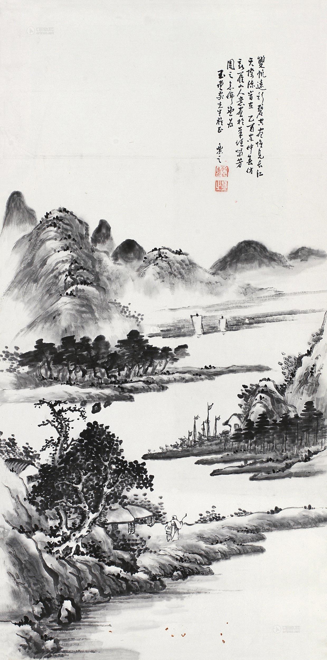 0626惟见长江天际流立轴水墨纸本