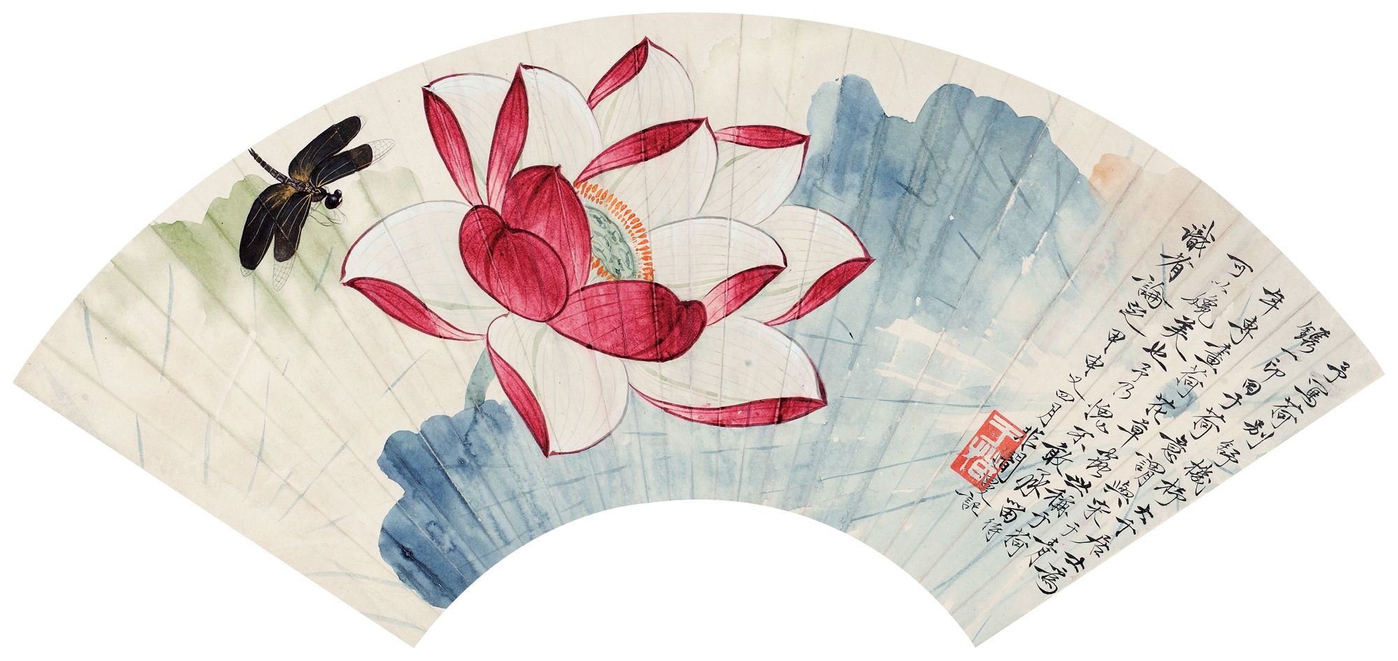 4019荷花扇面设色纸本