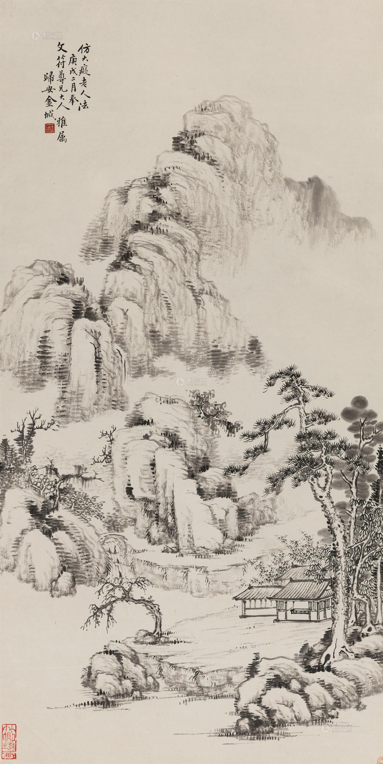 0471庚戌1910年作山居图立轴水墨纸本