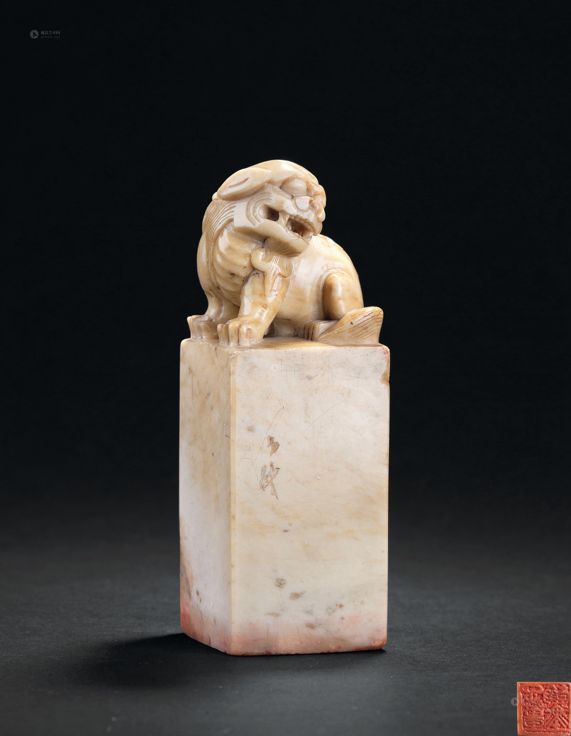 3765丁二仲刻寿山石狮钮印章