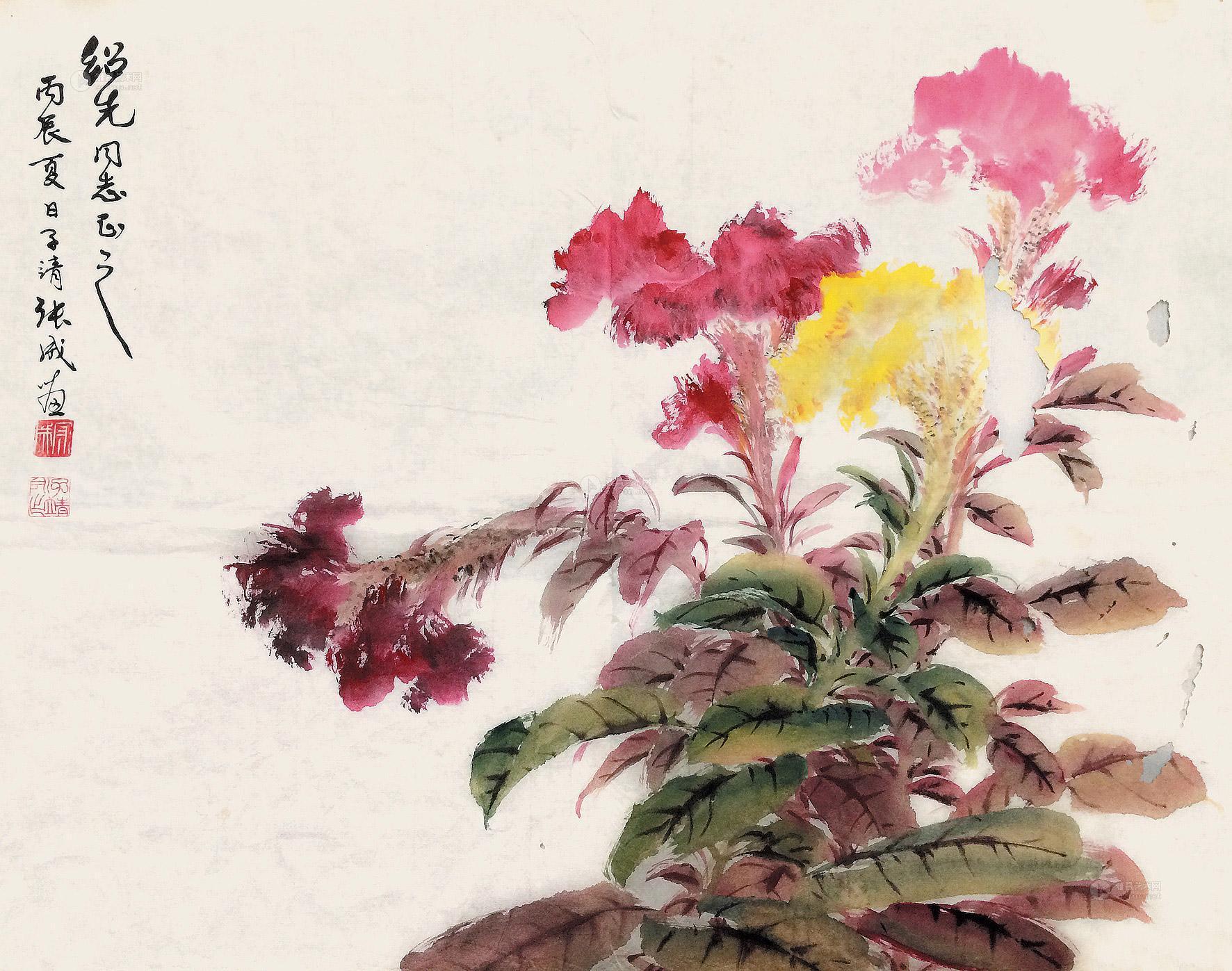 0233 鸡冠花 单片 设色纸本