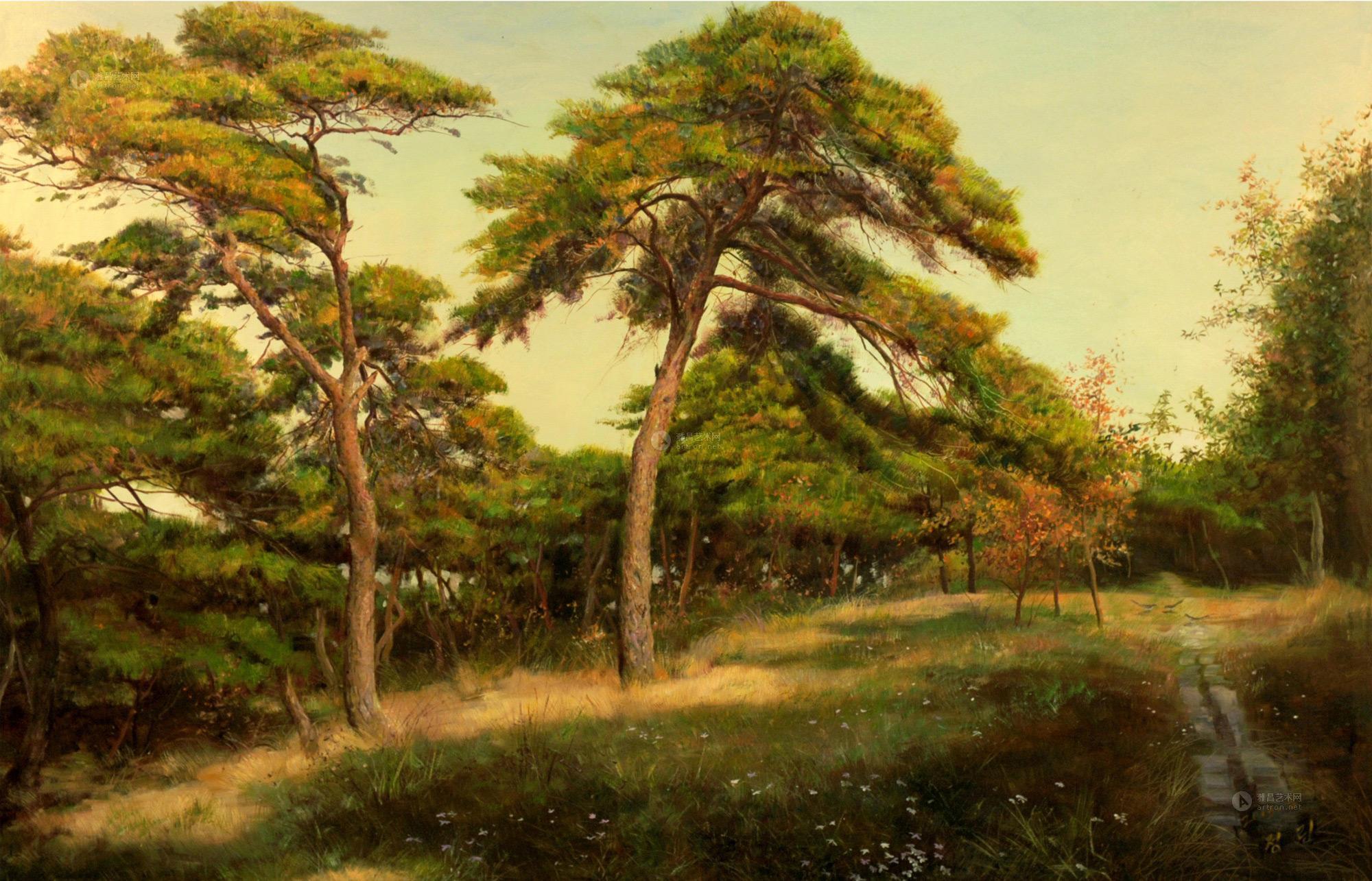 松树林油画作品图片