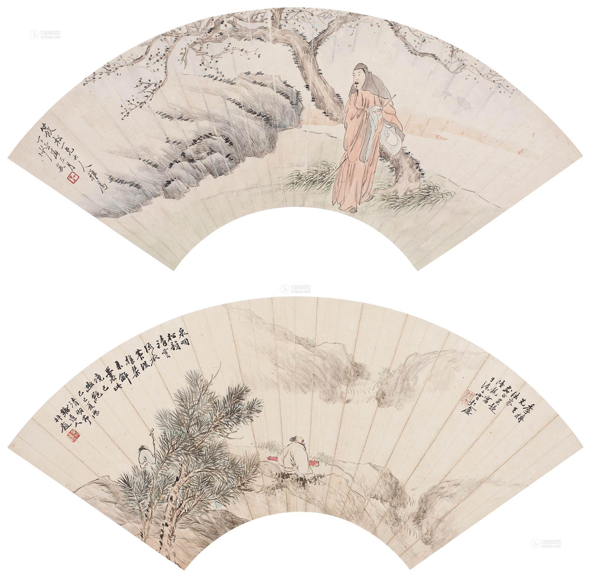 【人物 山水人物 (两张) 扇面 设色纸本】拍卖品_图片_价格_鉴赏_绘画_雅昌艺术品拍卖网