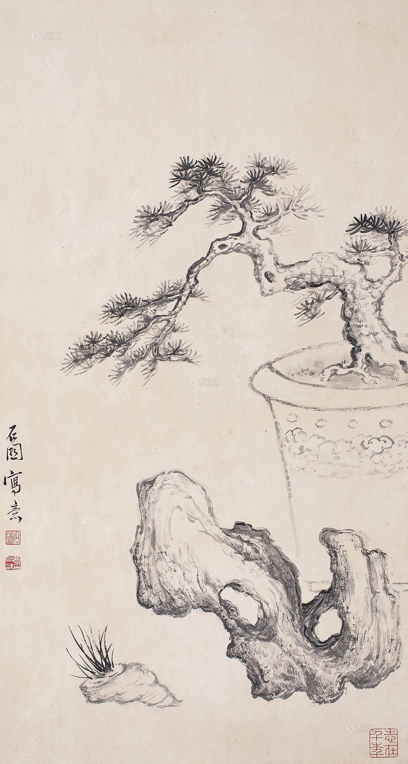 【清供图 立轴 水墨纸本】拍卖品_图片_价格_鉴赏