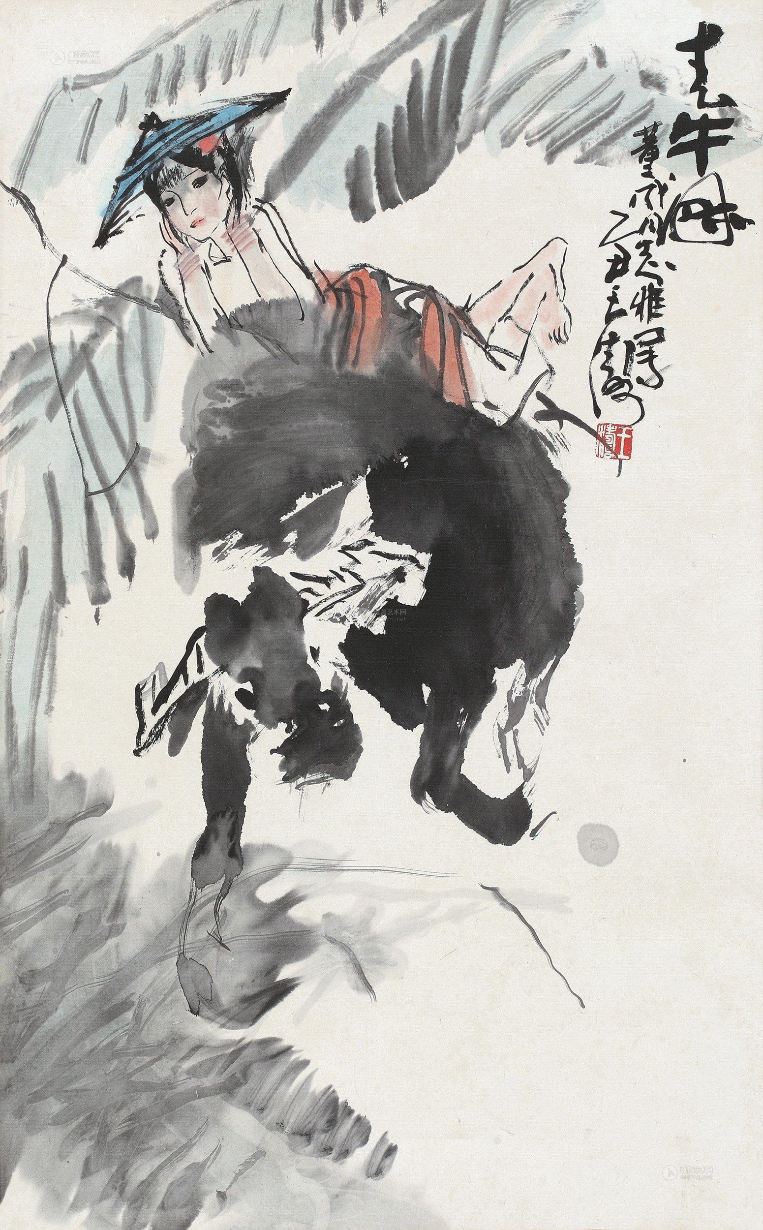 0080 1985年作 春牛图 立轴 设色纸本