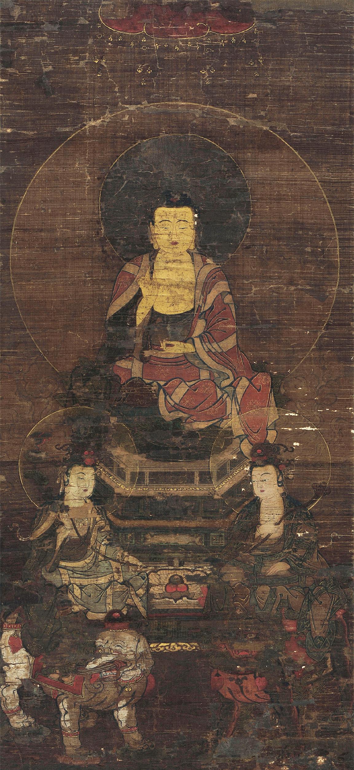 3408三世佛镜心设色绢本