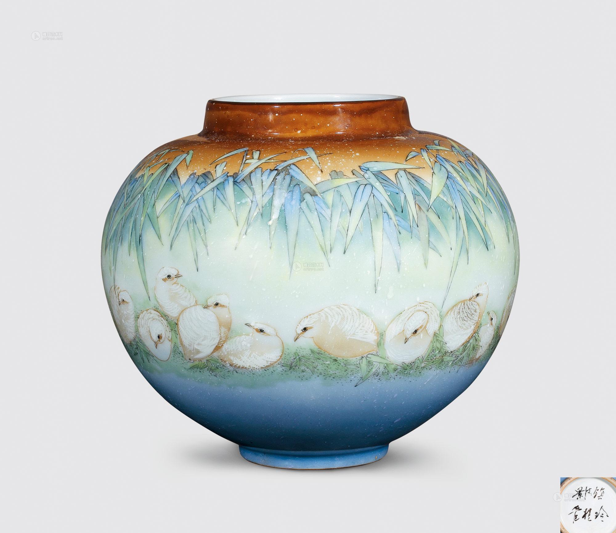 0063管桂玲霸竹釉上彩灯笼瓶