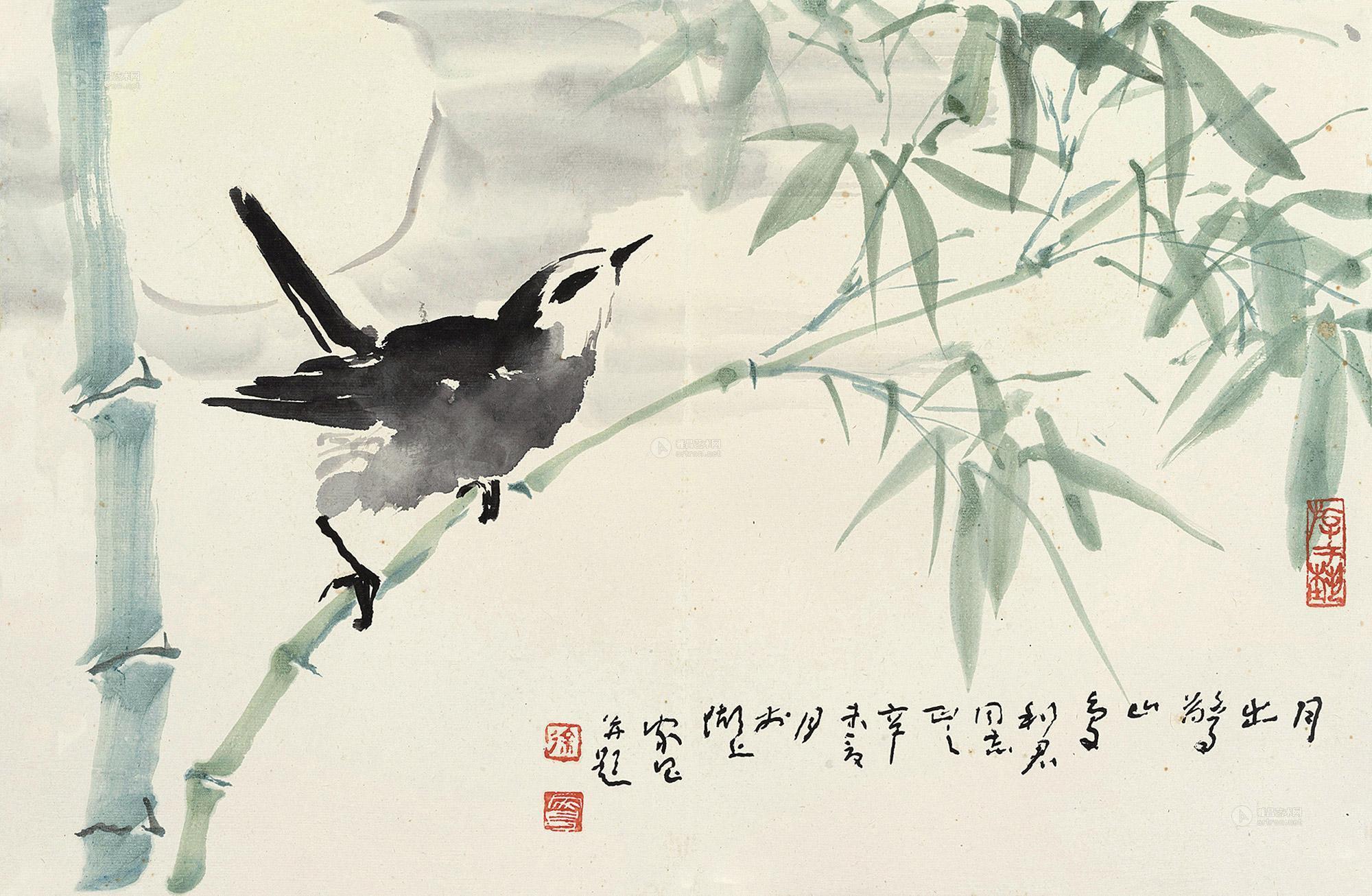 空山鸟语国画图片