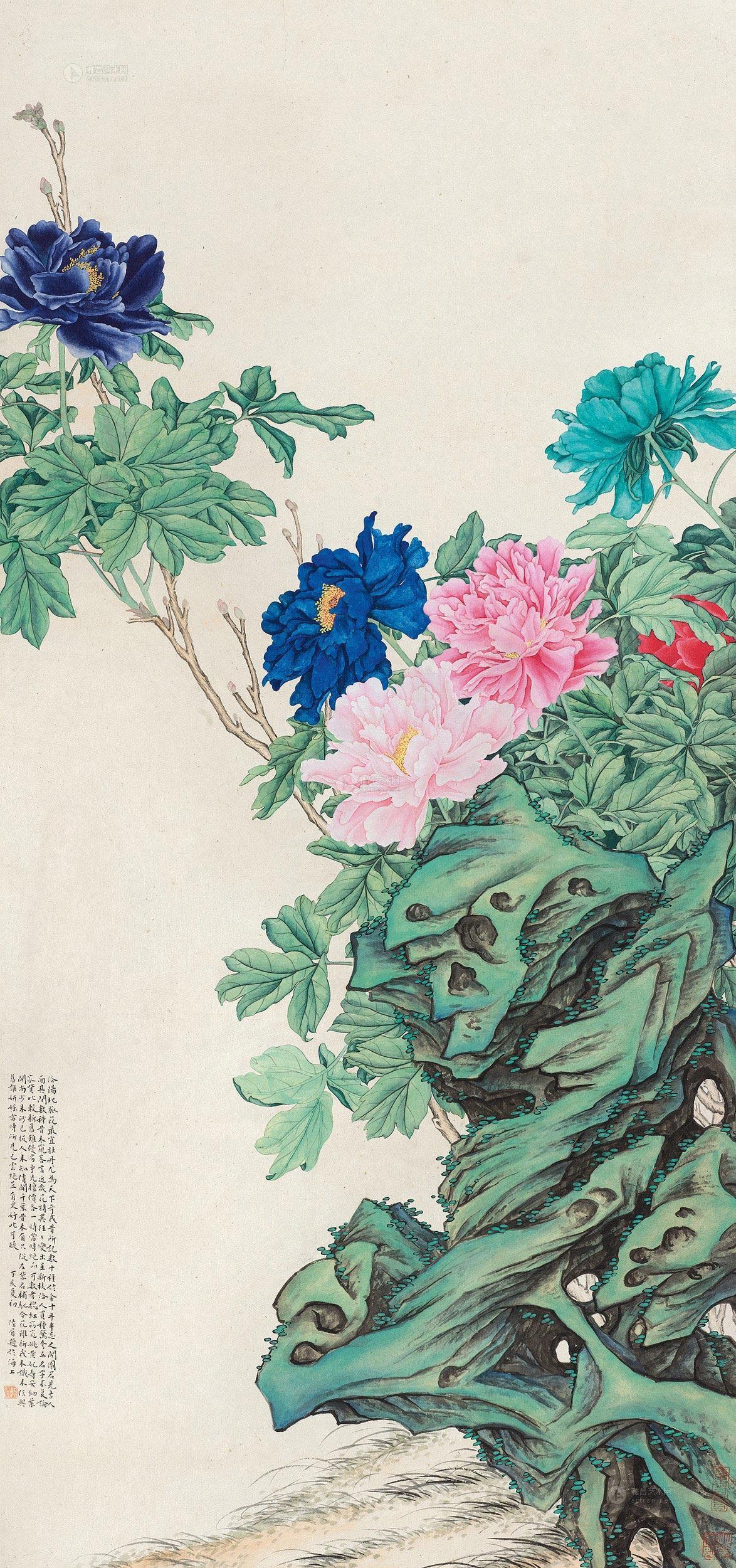 0335丁亥1947年作富贵图镜片设色纸本