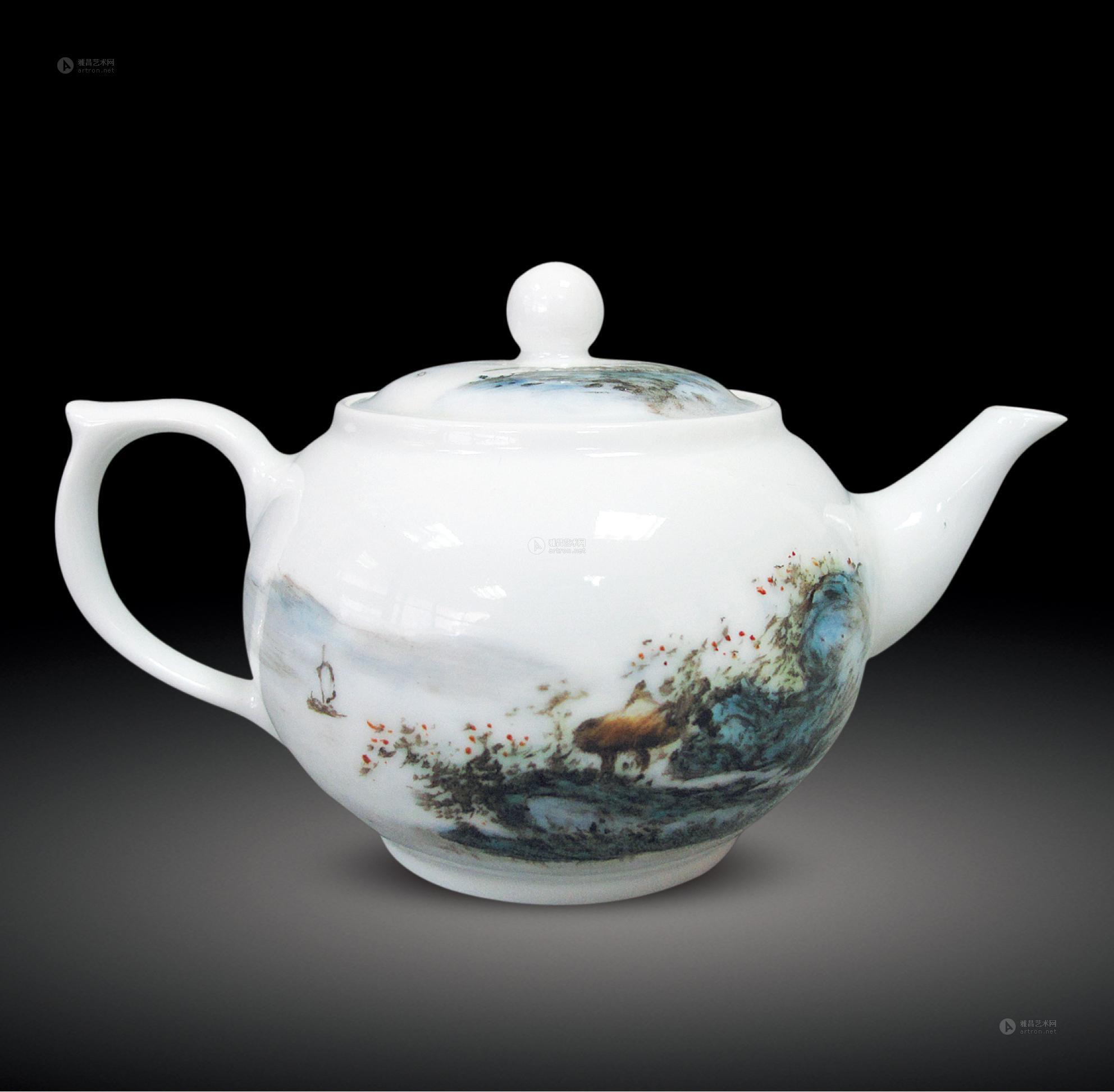 0089汪平孙粉彩山水茶壶