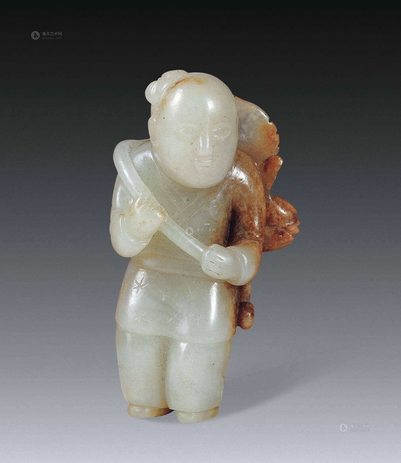 1540明白玉雕持荷童子