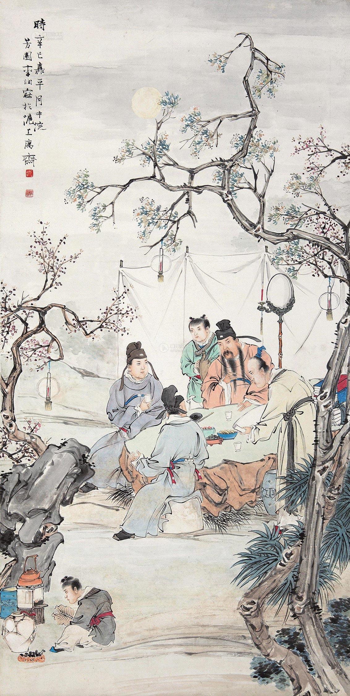 03121941年作桃李夜宴图立轴设色纸本