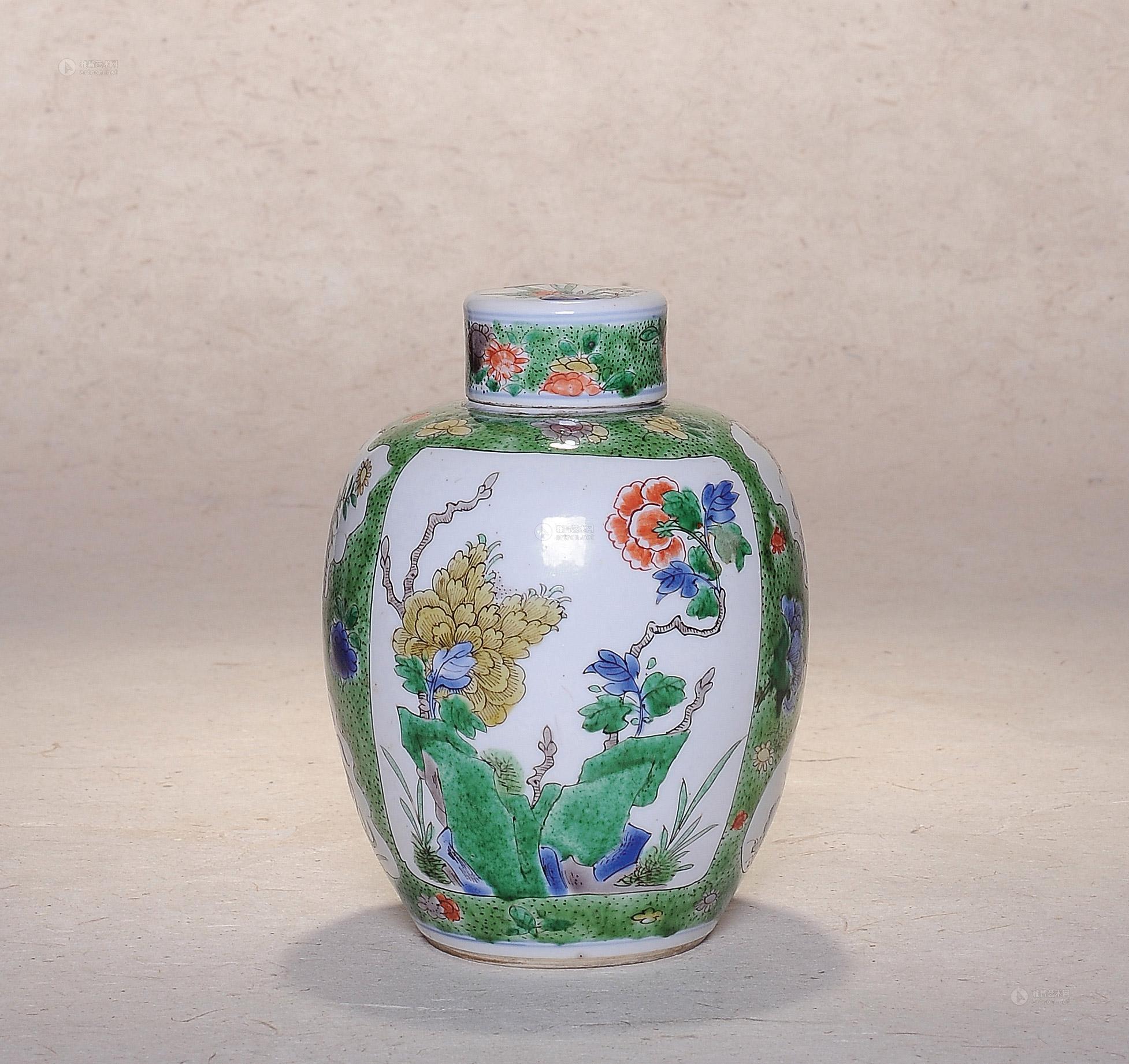 1096清康熙五彩花卉纹茶叶罐