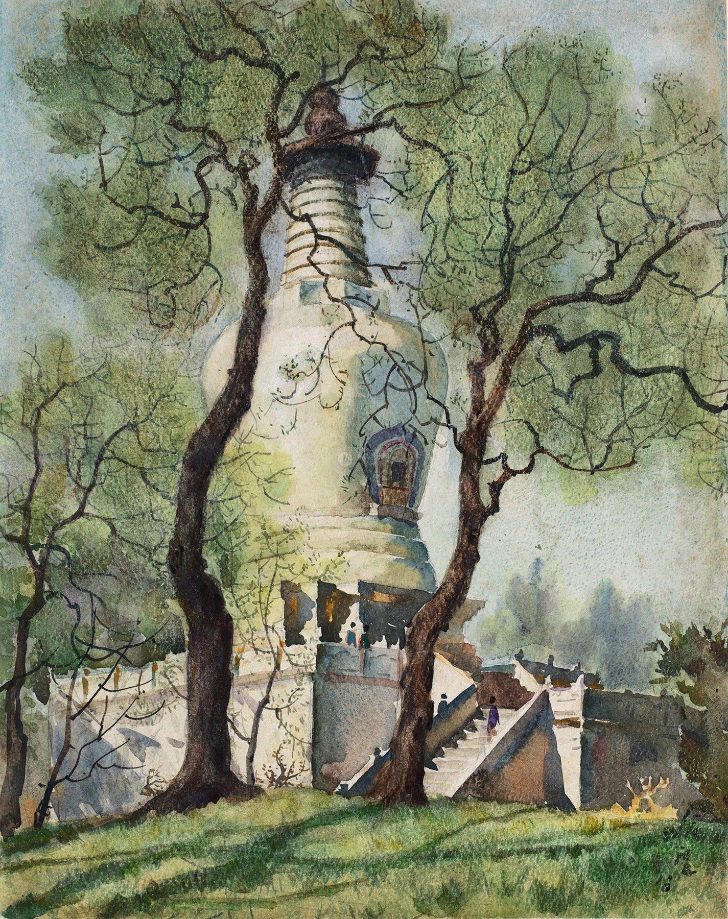 77061980年作扬州白塔水彩纸本