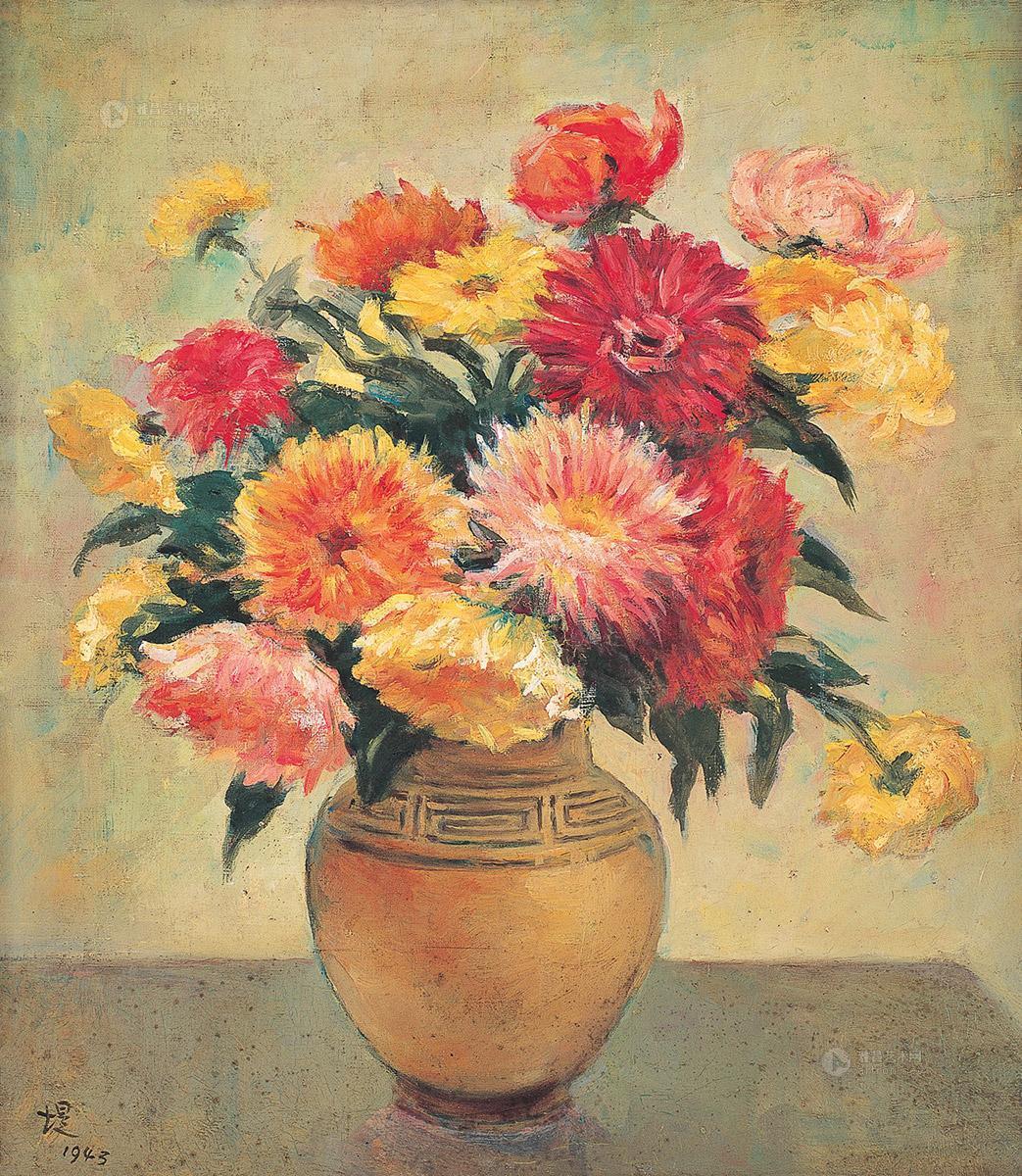 洛可可花瓶中的鲜花Flowers in a Rococo Vase 塞尚（Paul Cézanne）油画作品欣赏 - 520常识网