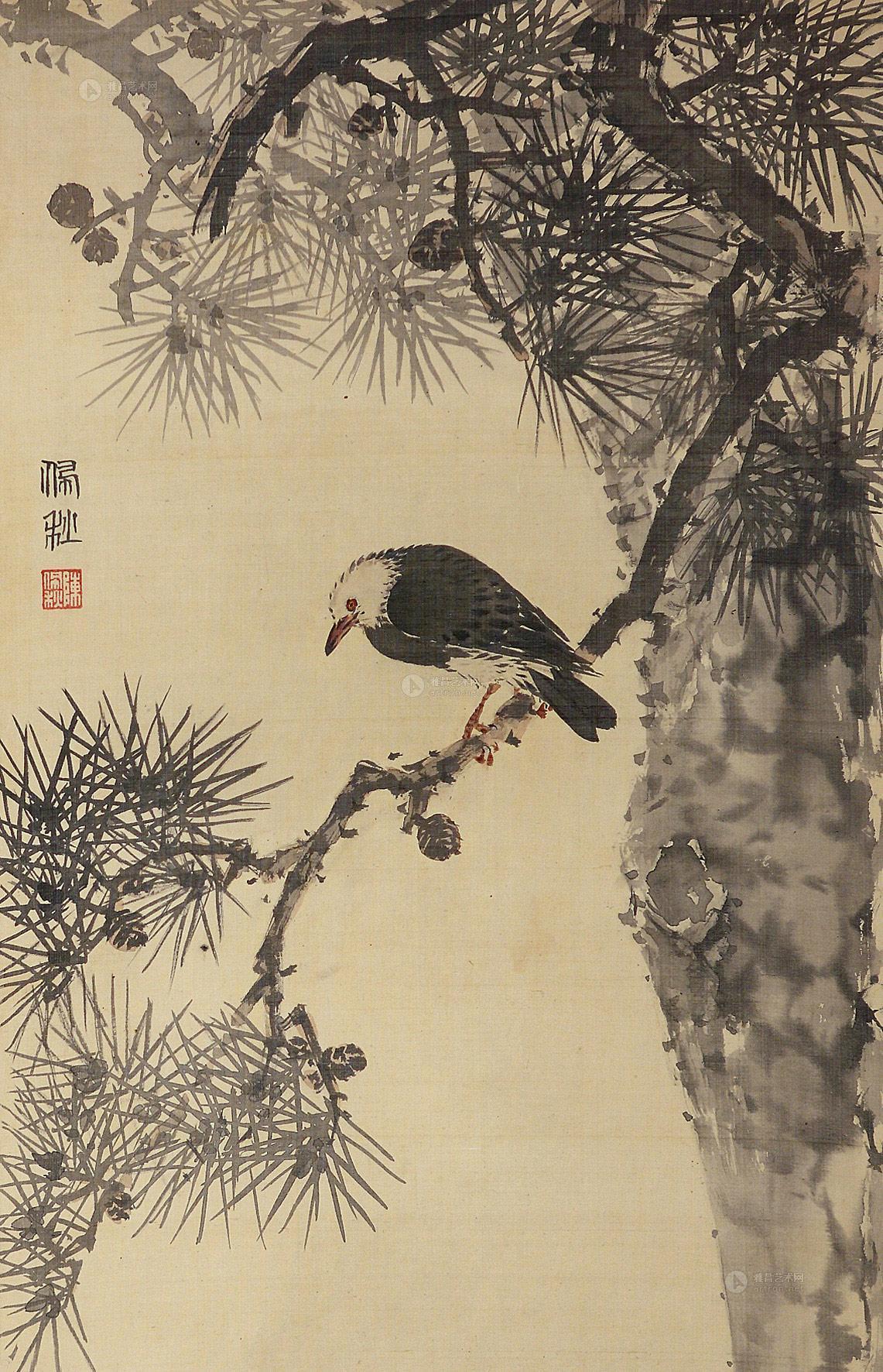 【松鸟图 镜片 绢本】拍卖品_图片_价格_鉴赏_绘画_雅昌艺术品拍卖网
