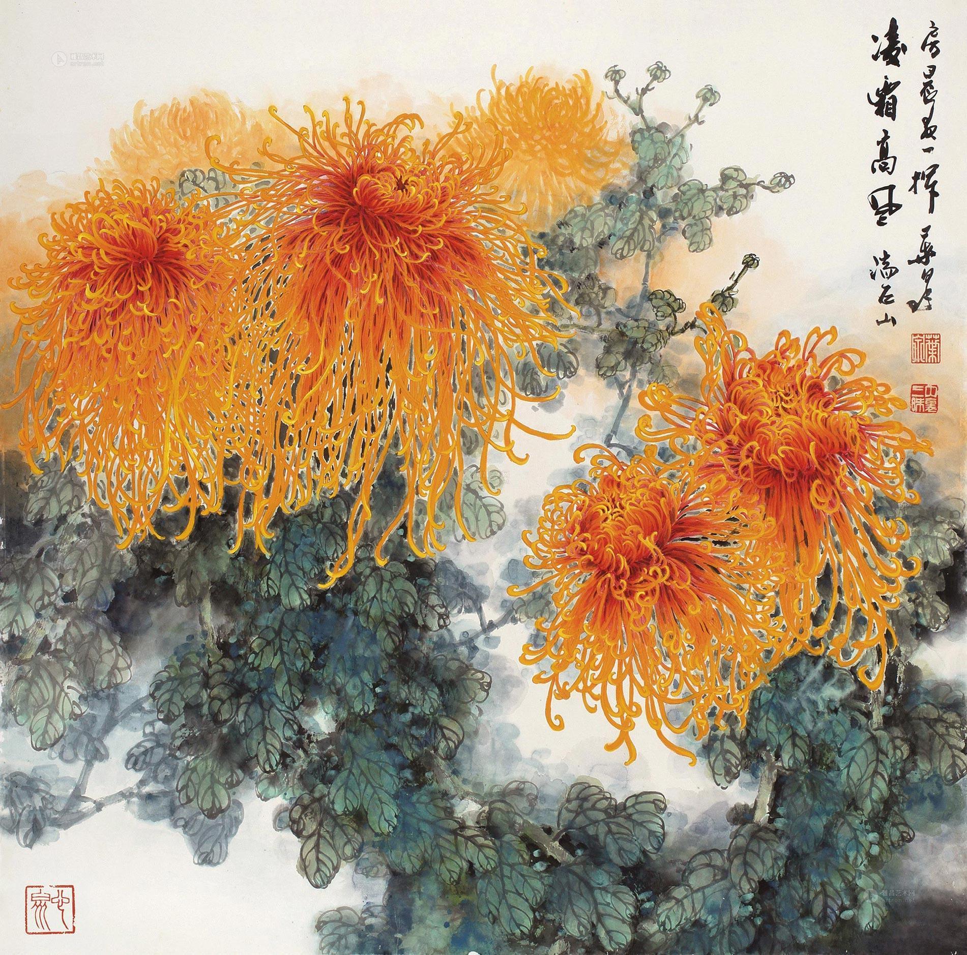 0028凄霜高风镜心设色纸本