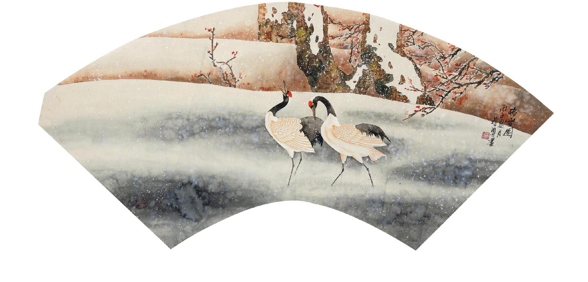 4313瑞雪图镜心设色纸本