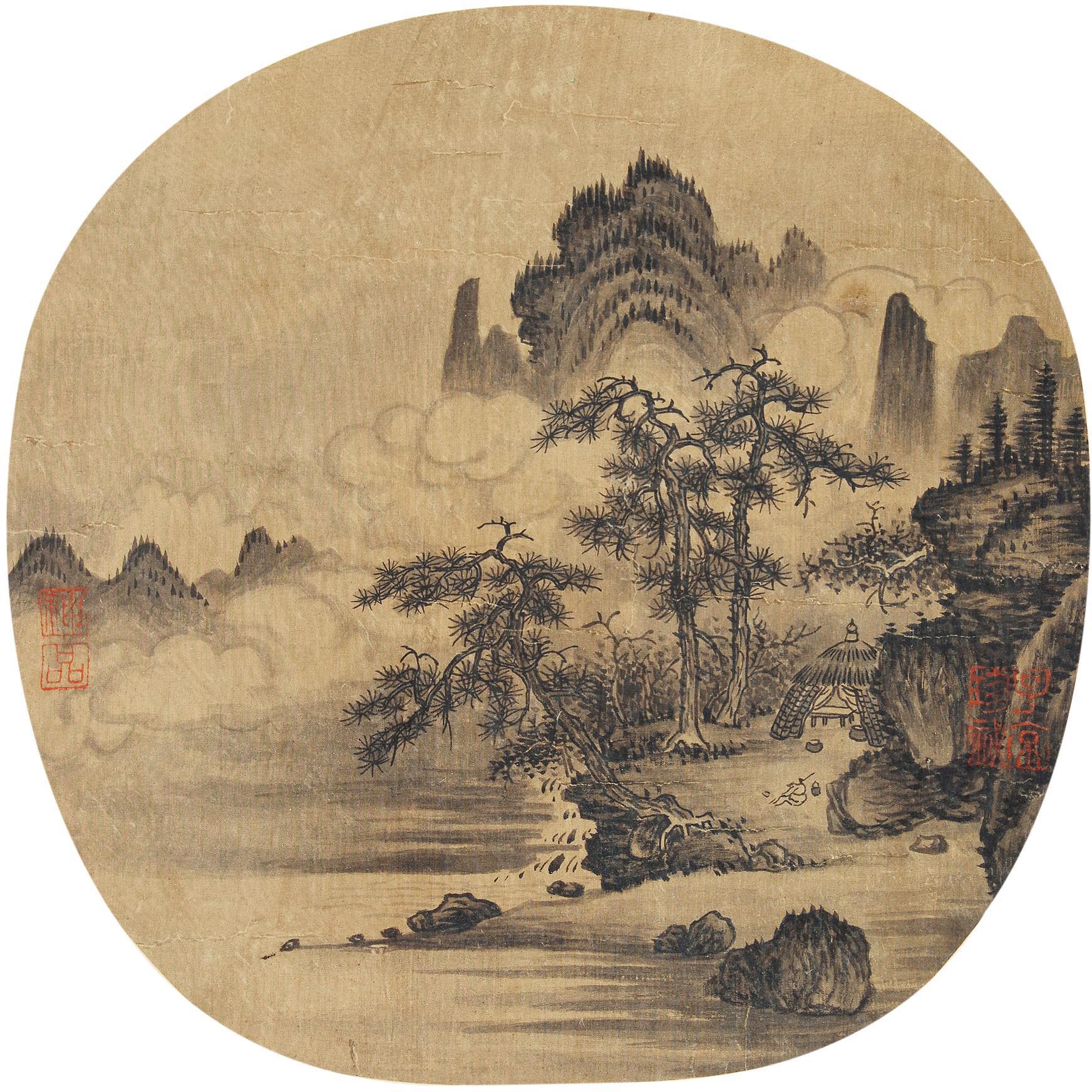 5016 山水 团扇 设色绢本