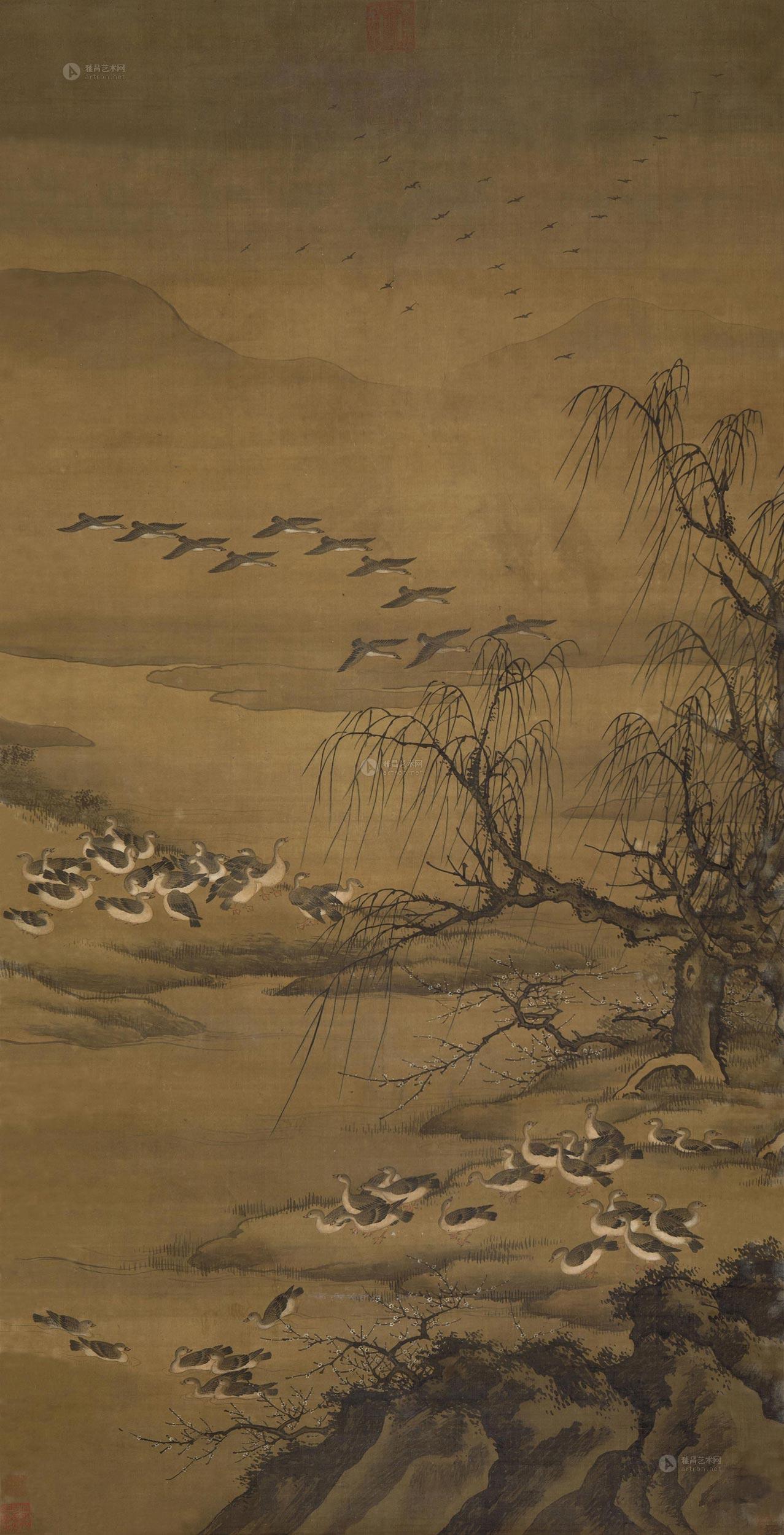 【百雁图 立轴 设色绢本】拍卖品_图片_价格_鉴赏_绘画_雅昌艺术品