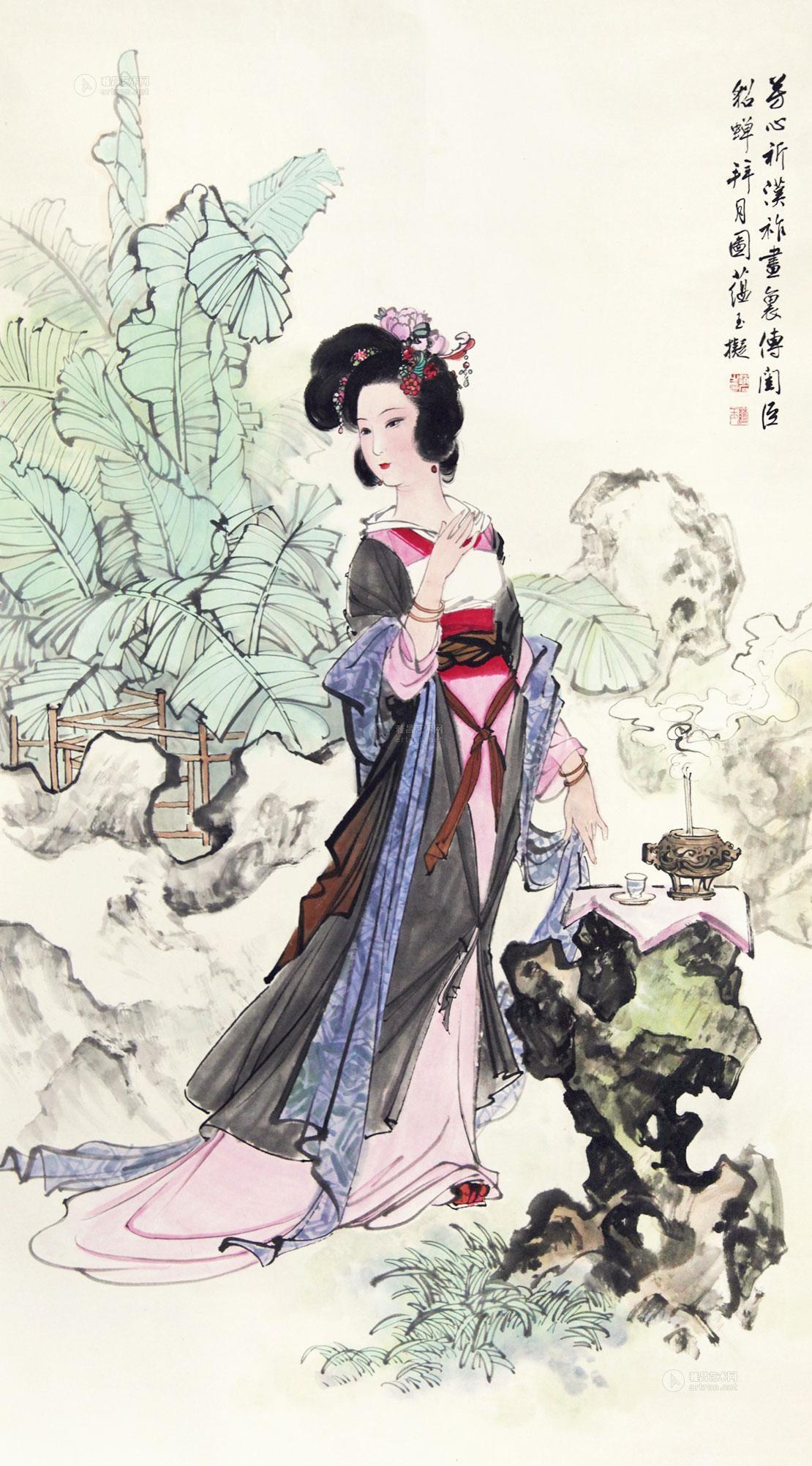 0815 貂蝉拜月图 镜心 纸本