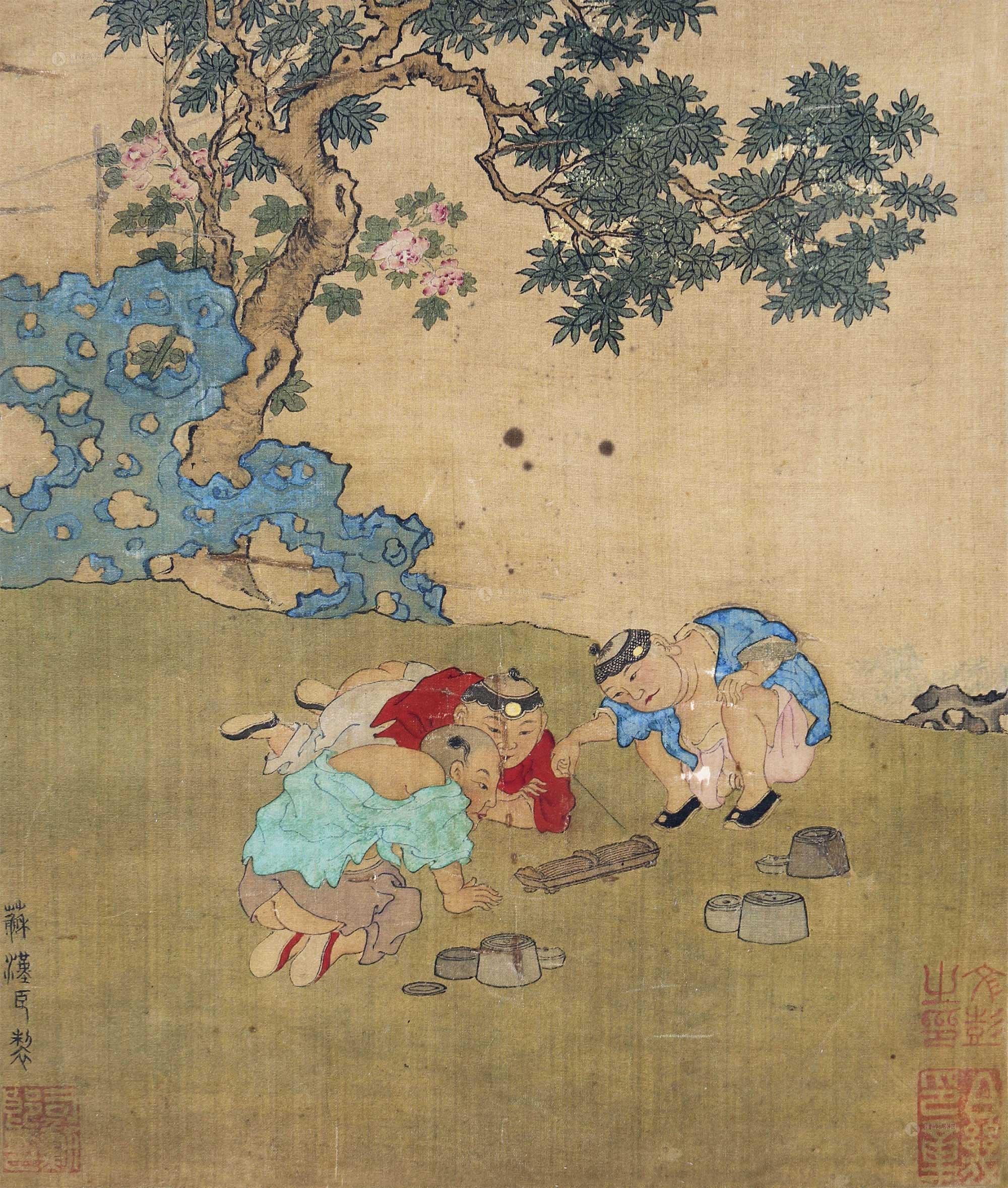 0509婴戏图镜心设色绢本