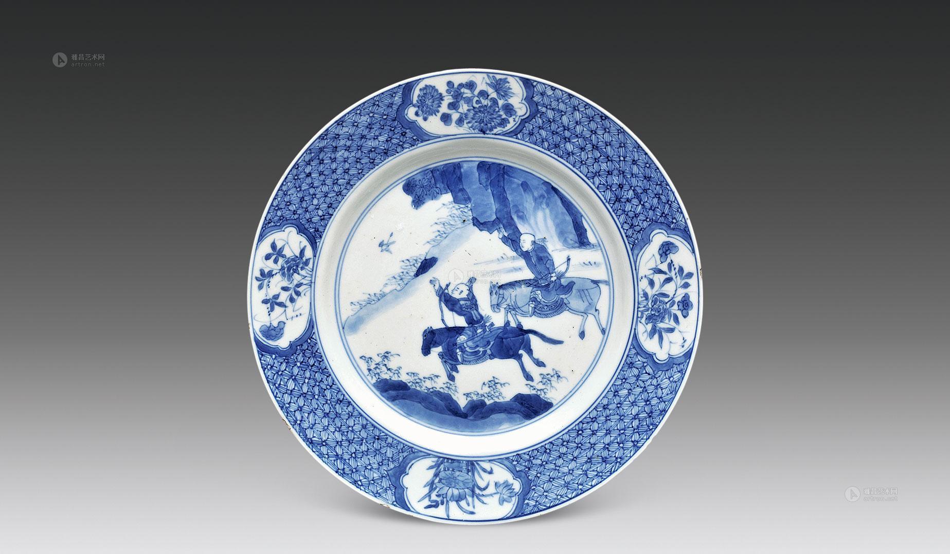 4147清康熙青花狩猎图盘