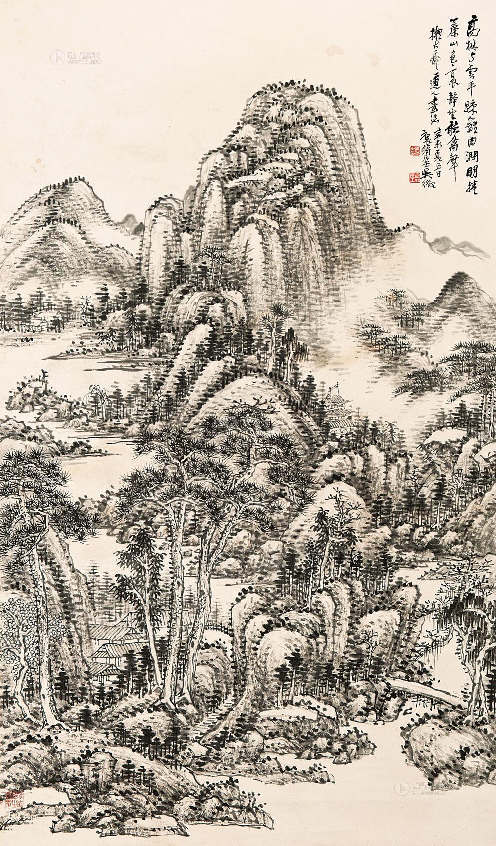 0306 辛未年1931年作 拟大痴道人山水 立轴 水墨纸本