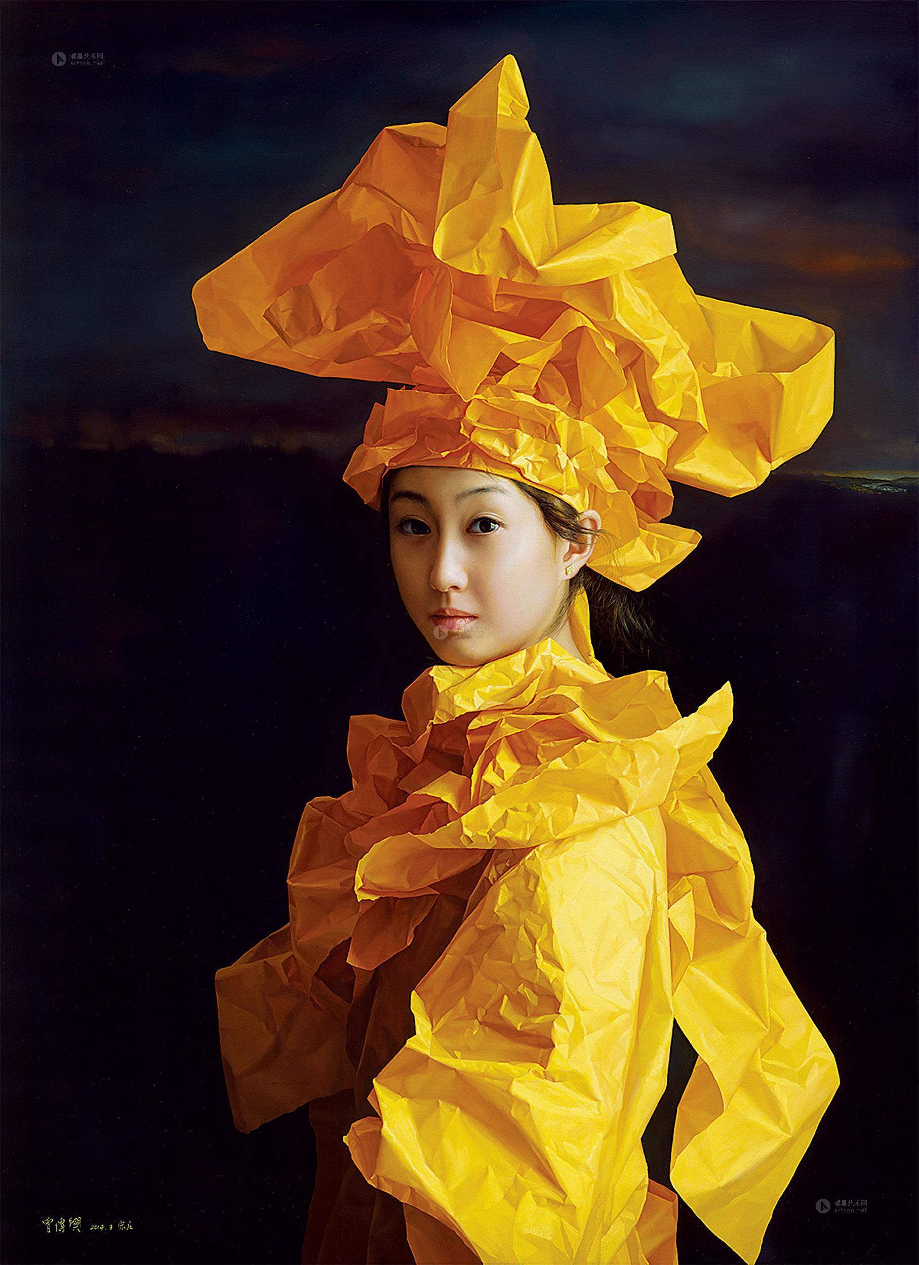 00112014年作橙纸新娘回首红尘油彩画布