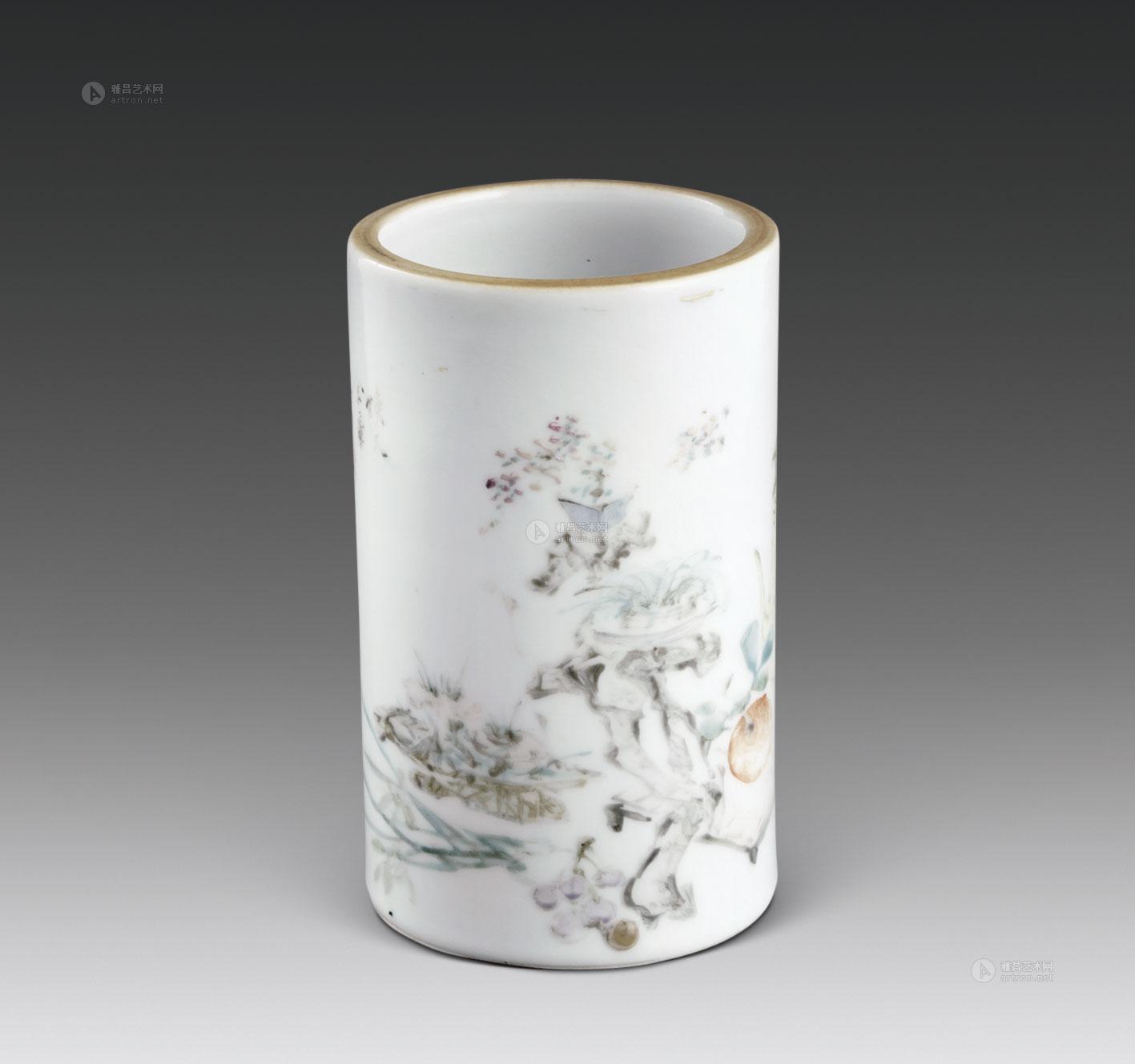 0238 清光绪 余焕文浅绛彩笔筒