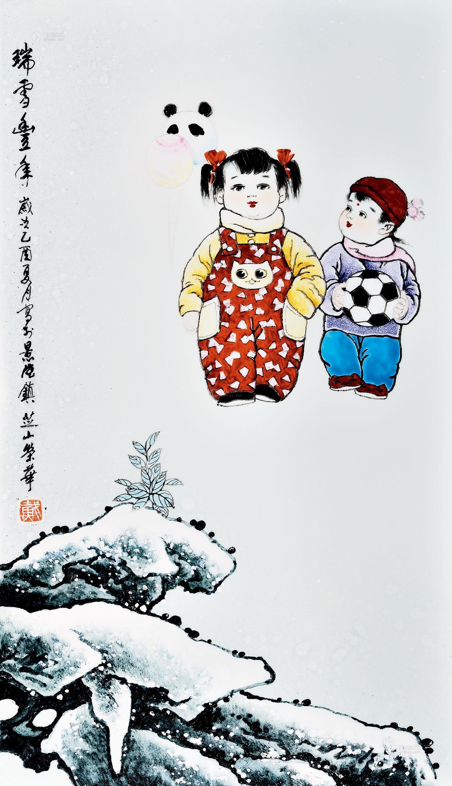 1089当代戴荣华粉彩瑞雪丰年瓷板