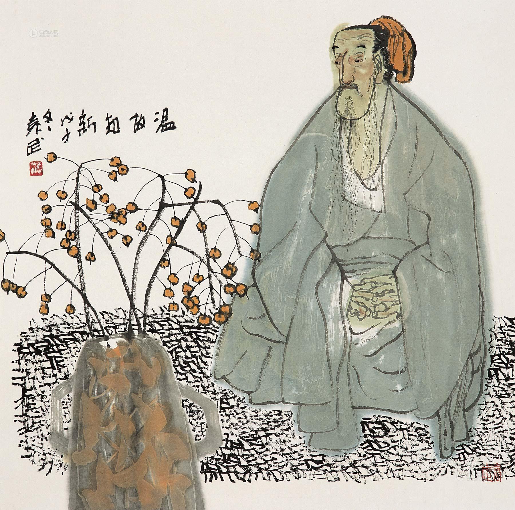 0443 2008年作 温故而知新 镜片 设色纸本