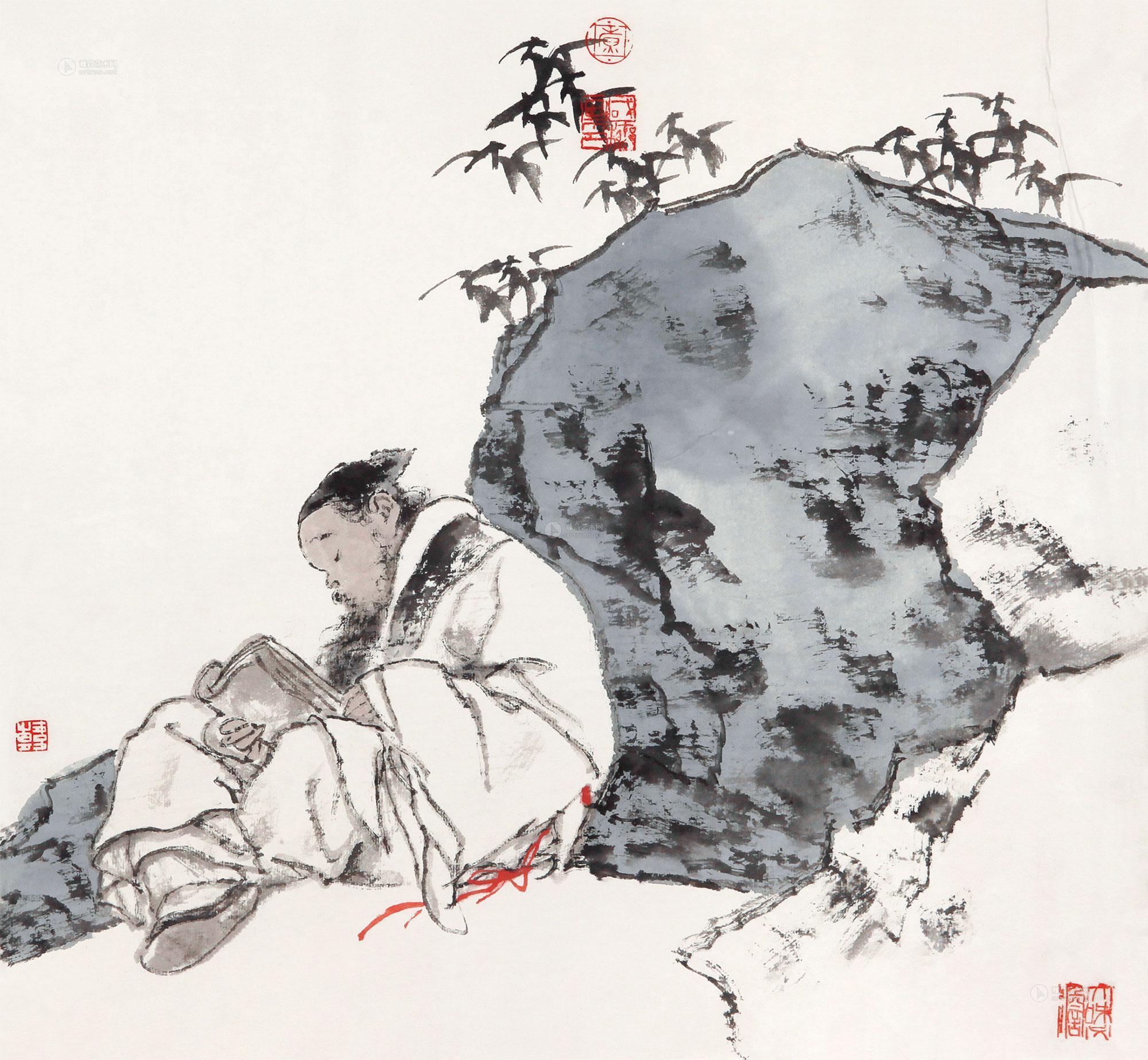 0652高士图镜心设色纸本