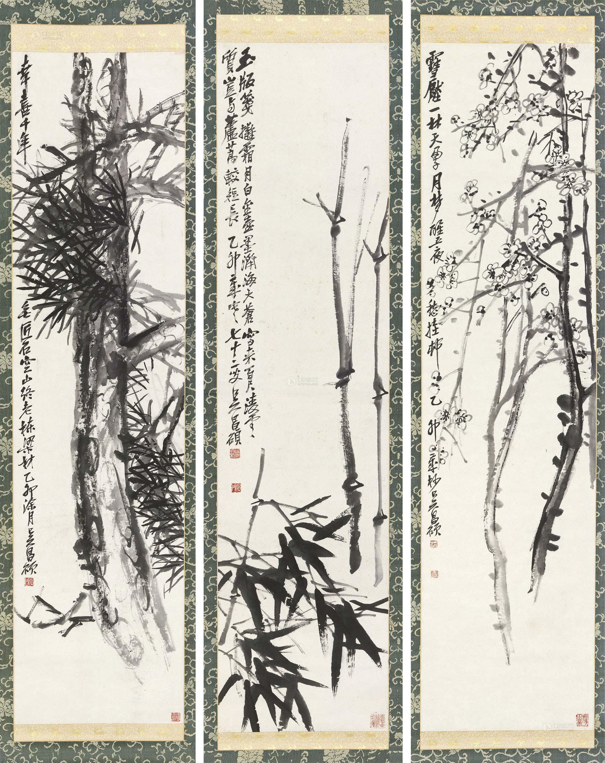 【1915年作 岁寒三友 立轴 纸本】拍卖品_图片_价格_鉴赏_绘画_雅昌艺术品拍卖网