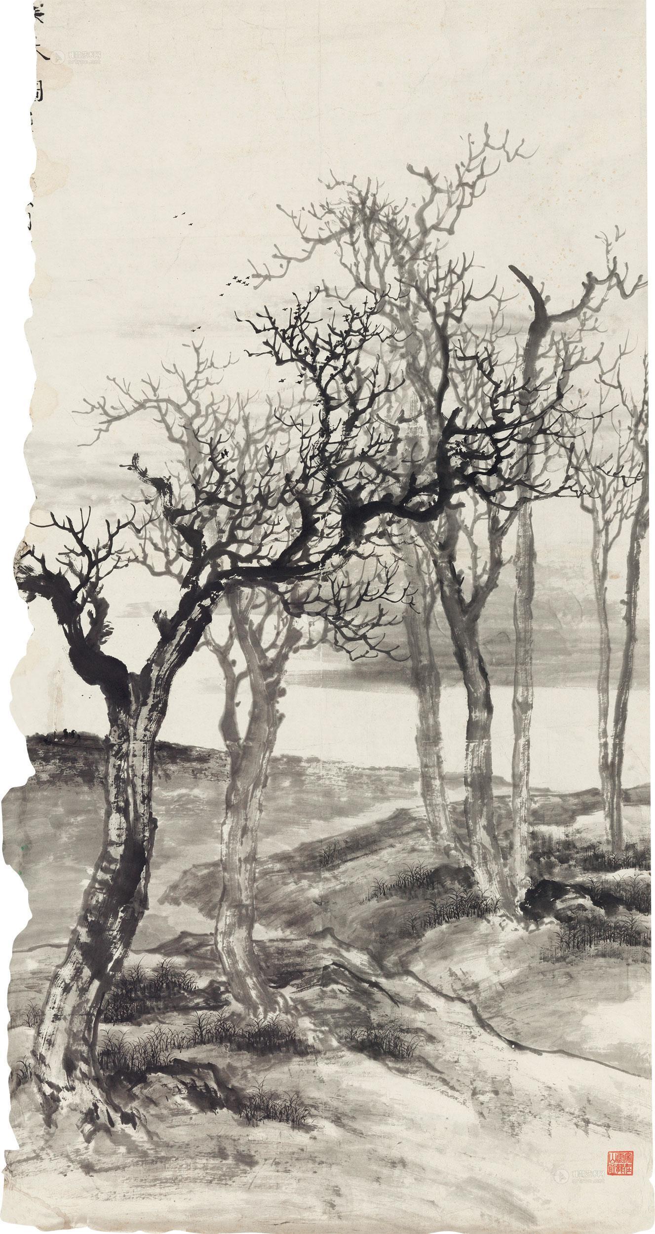 1170枯木寒林镜心纸本