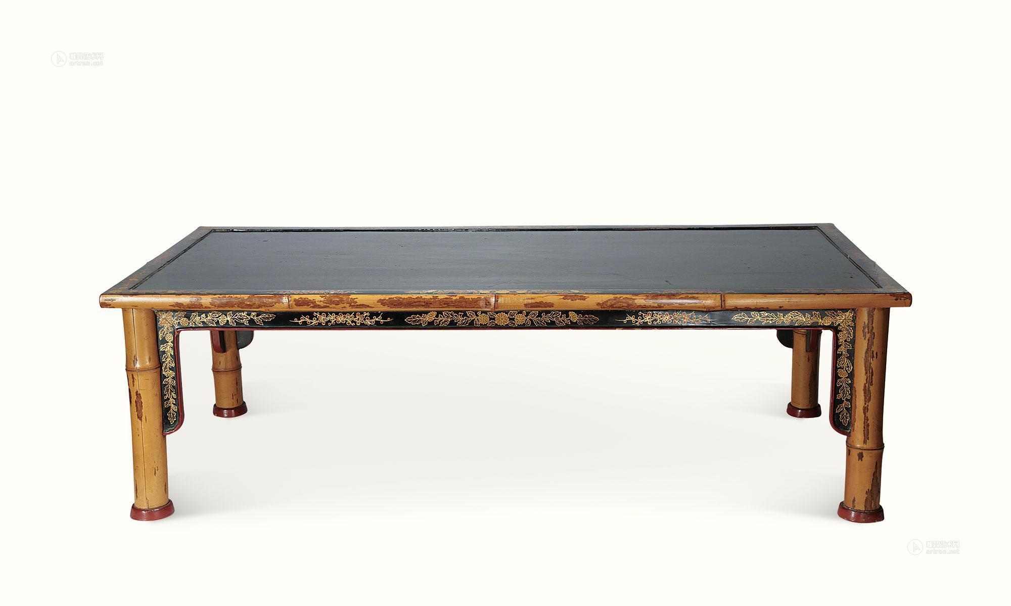 0905清湘妃竹黑漆描金茶几