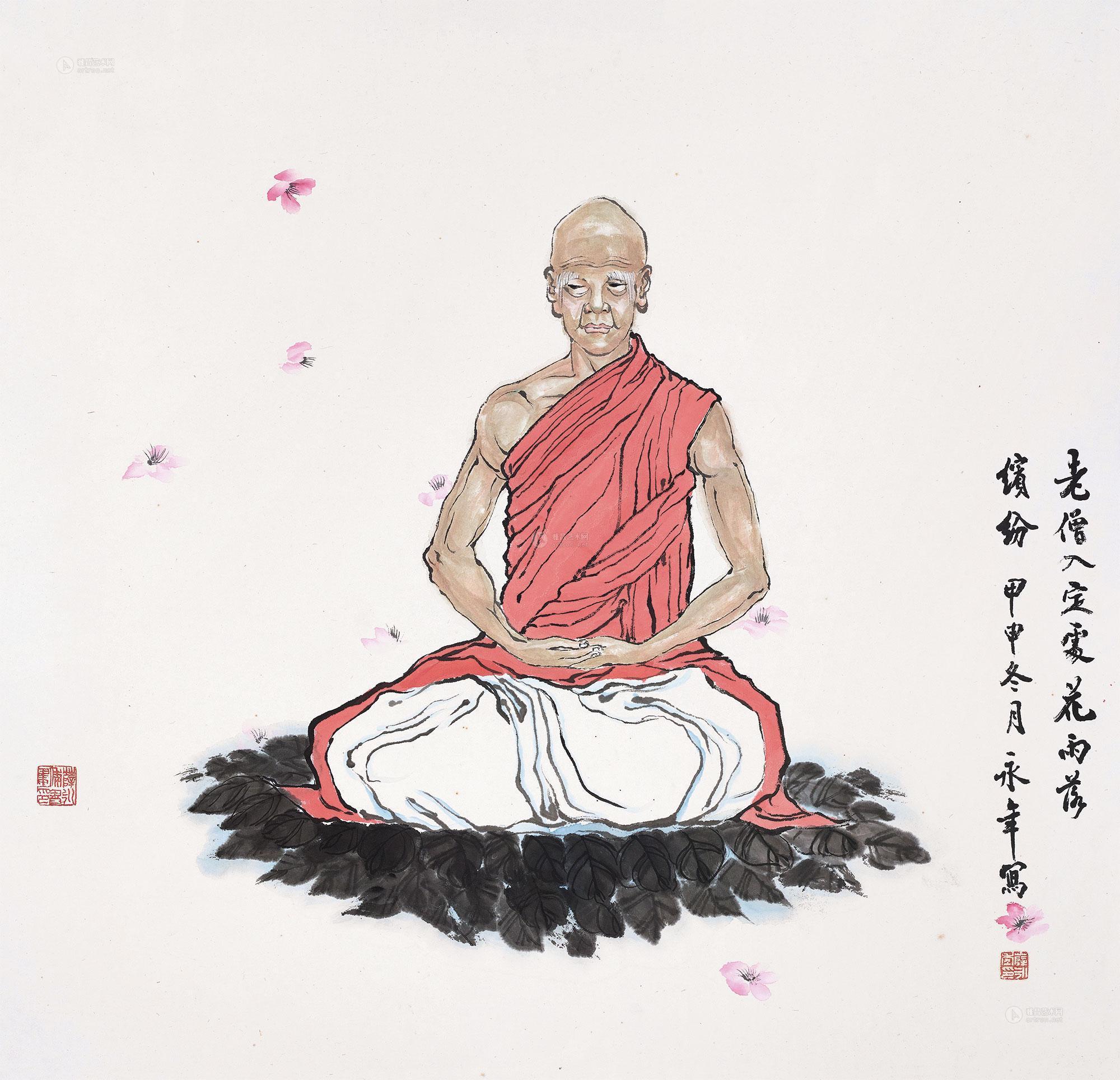 0107老僧镜片设色纸本