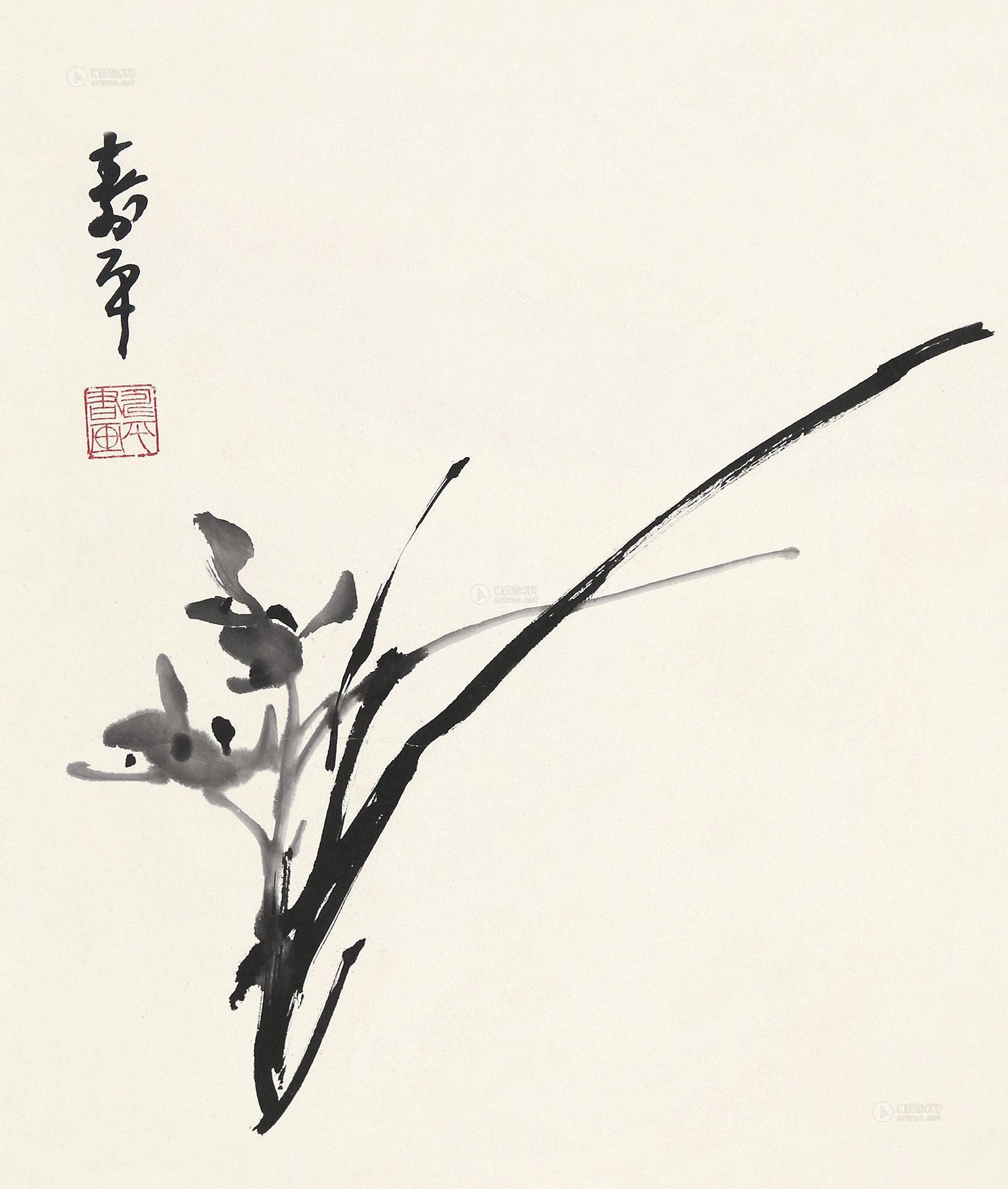 0711兰花镜框水墨纸本