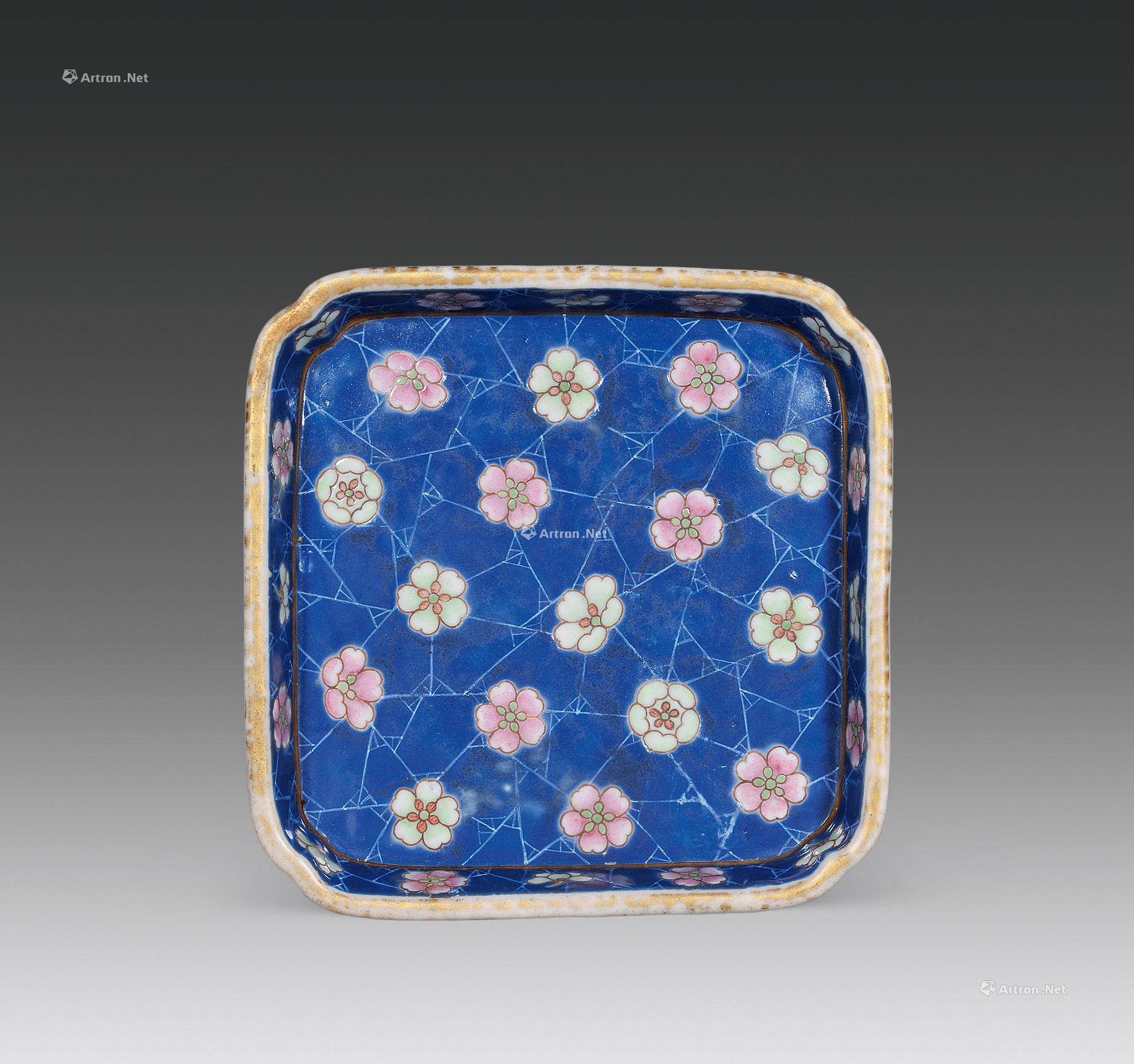 4061清道光粉彩冰梅纹四方倭角洗