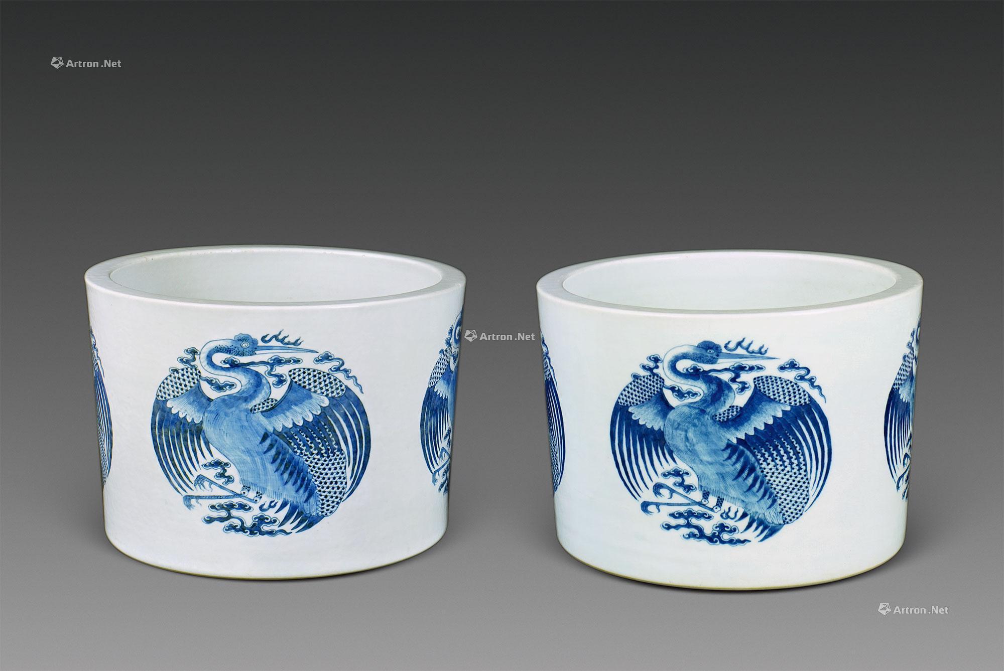 【清光绪 青花团鹤笔筒 (一对)】拍卖品_图片_价格_鉴赏_清代青花瓷器