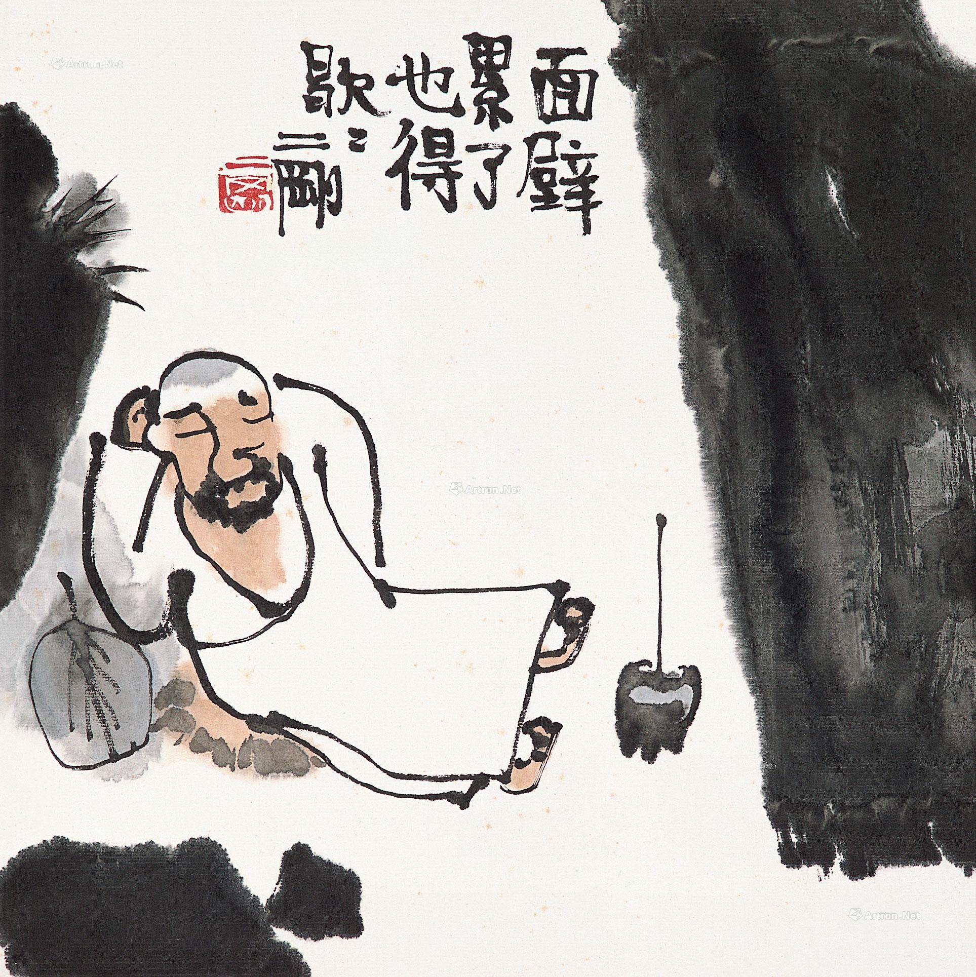 0267面壁累了也得歇歇镜片设色纸本