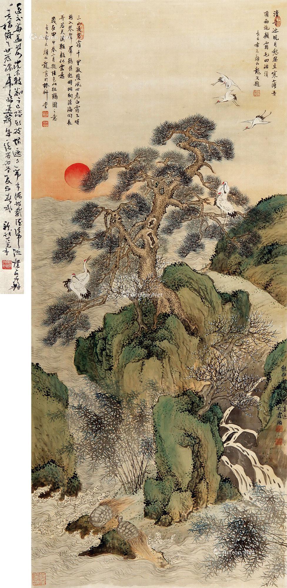 0541旭日龟寿松鹤延年立轴设色纸本